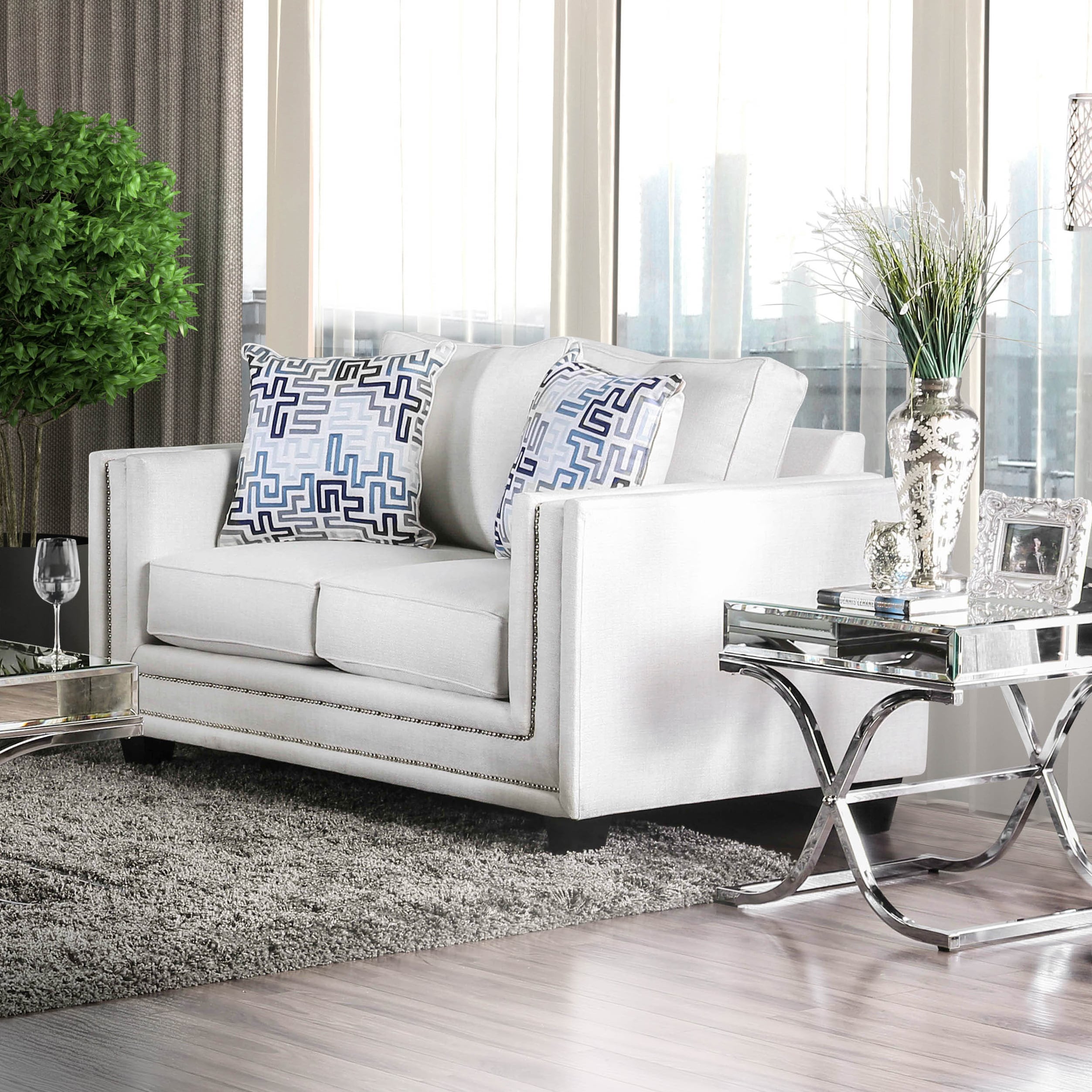 Furniture Of America Catalina Contemporary Chenille Nailhead Loveseat