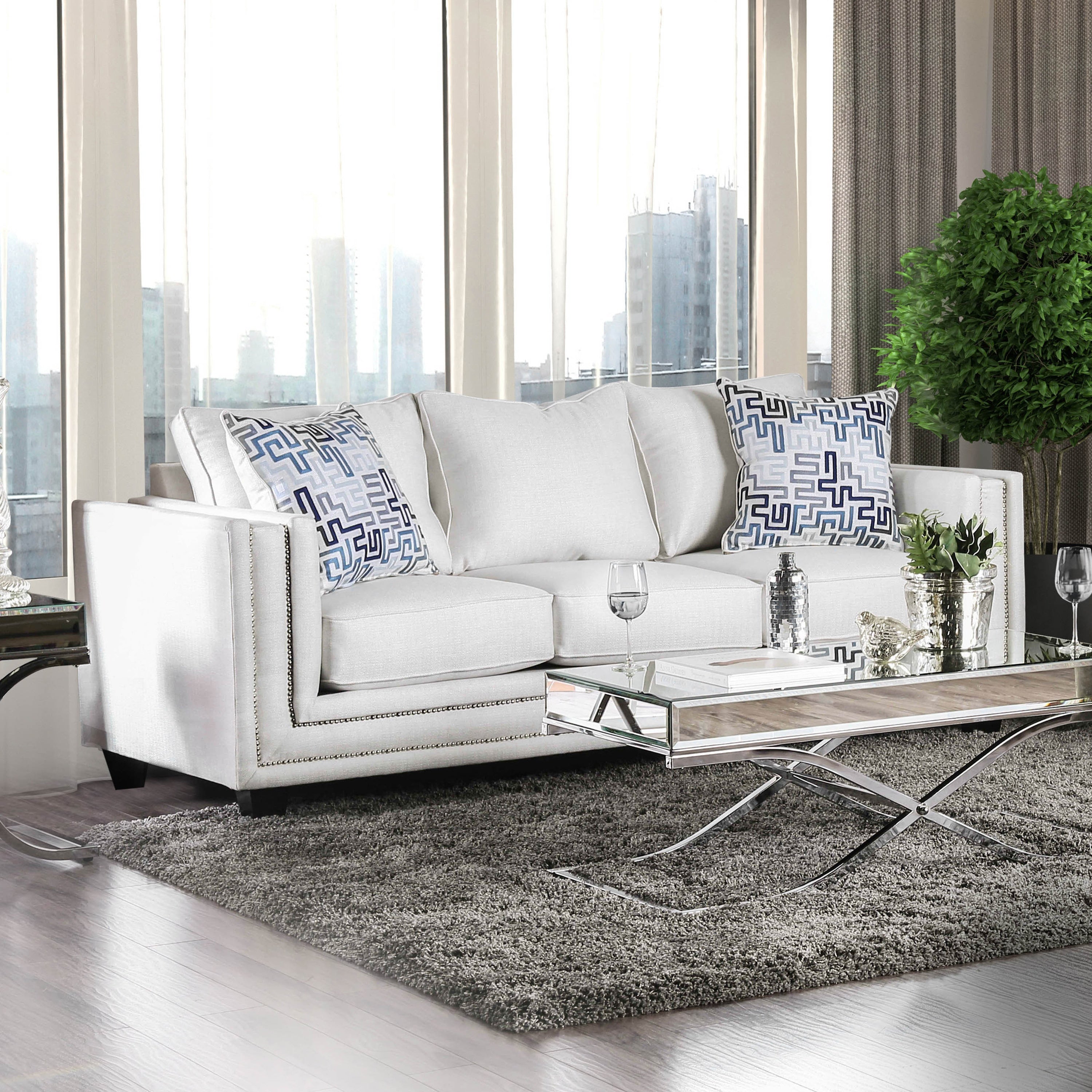 Furniture Of America Catalina Contemporary Chenille Nailhead Sofa