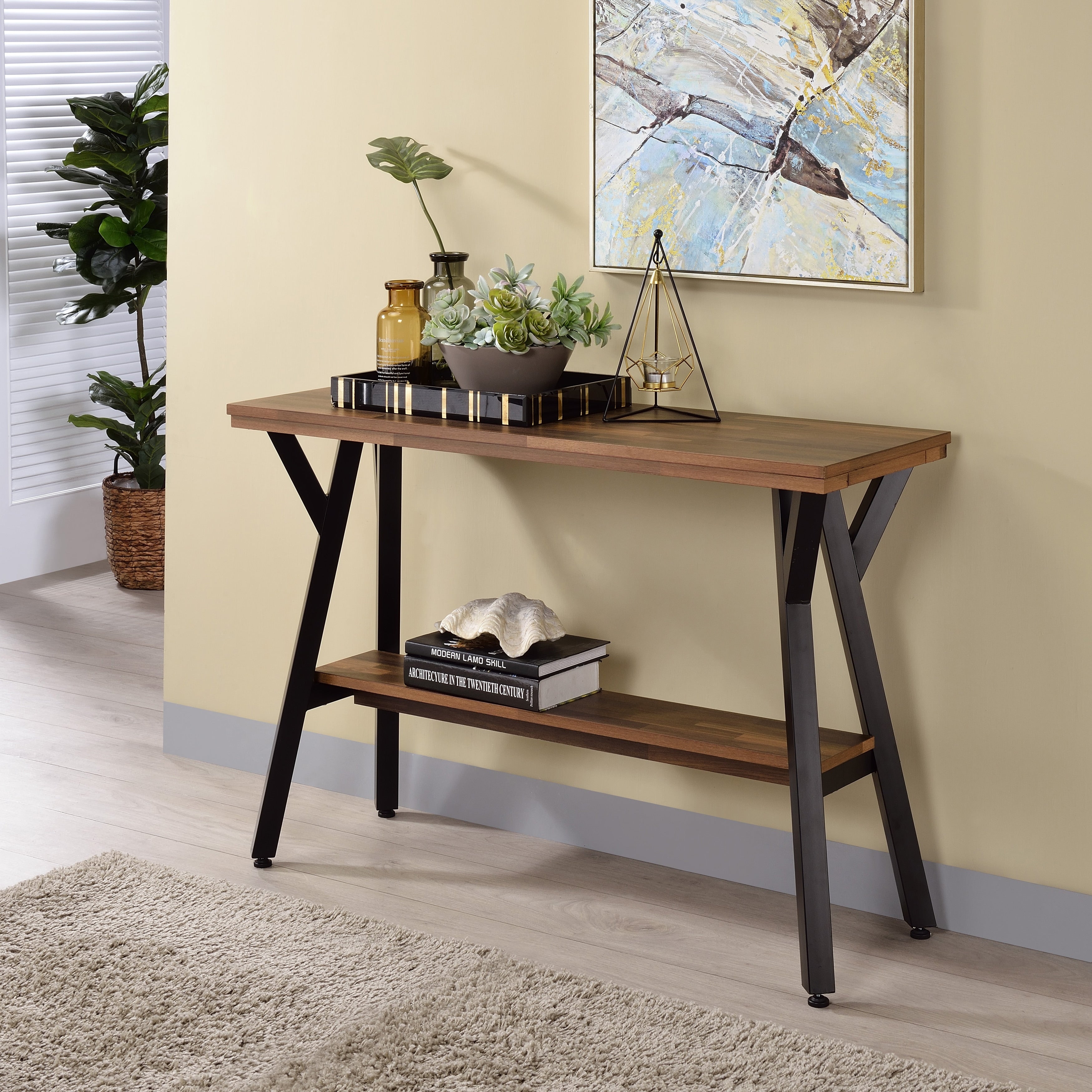 Furniture Of America Cillen Farmhouse Black Open Shelf Console Table