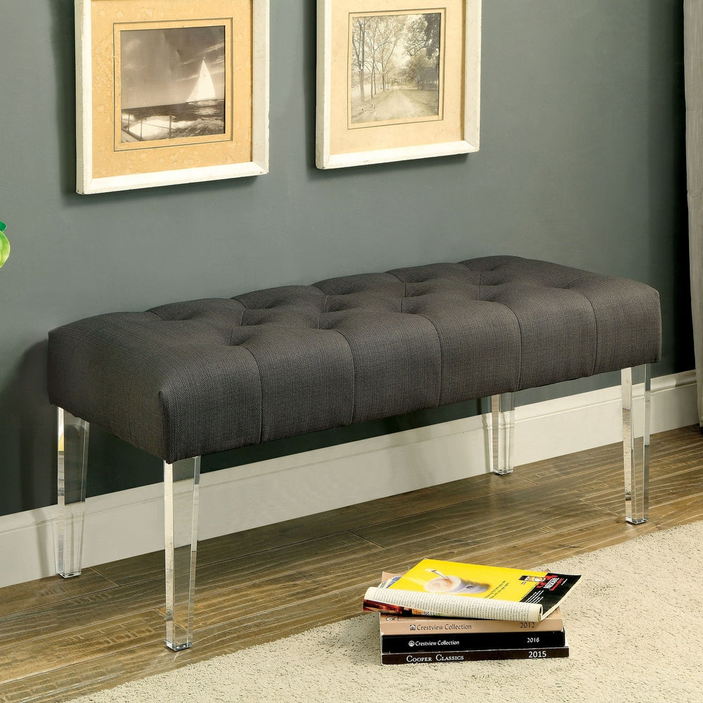 Furniture Of America Cisce Contemporary Fabric Button Tufted Acrylic Bench