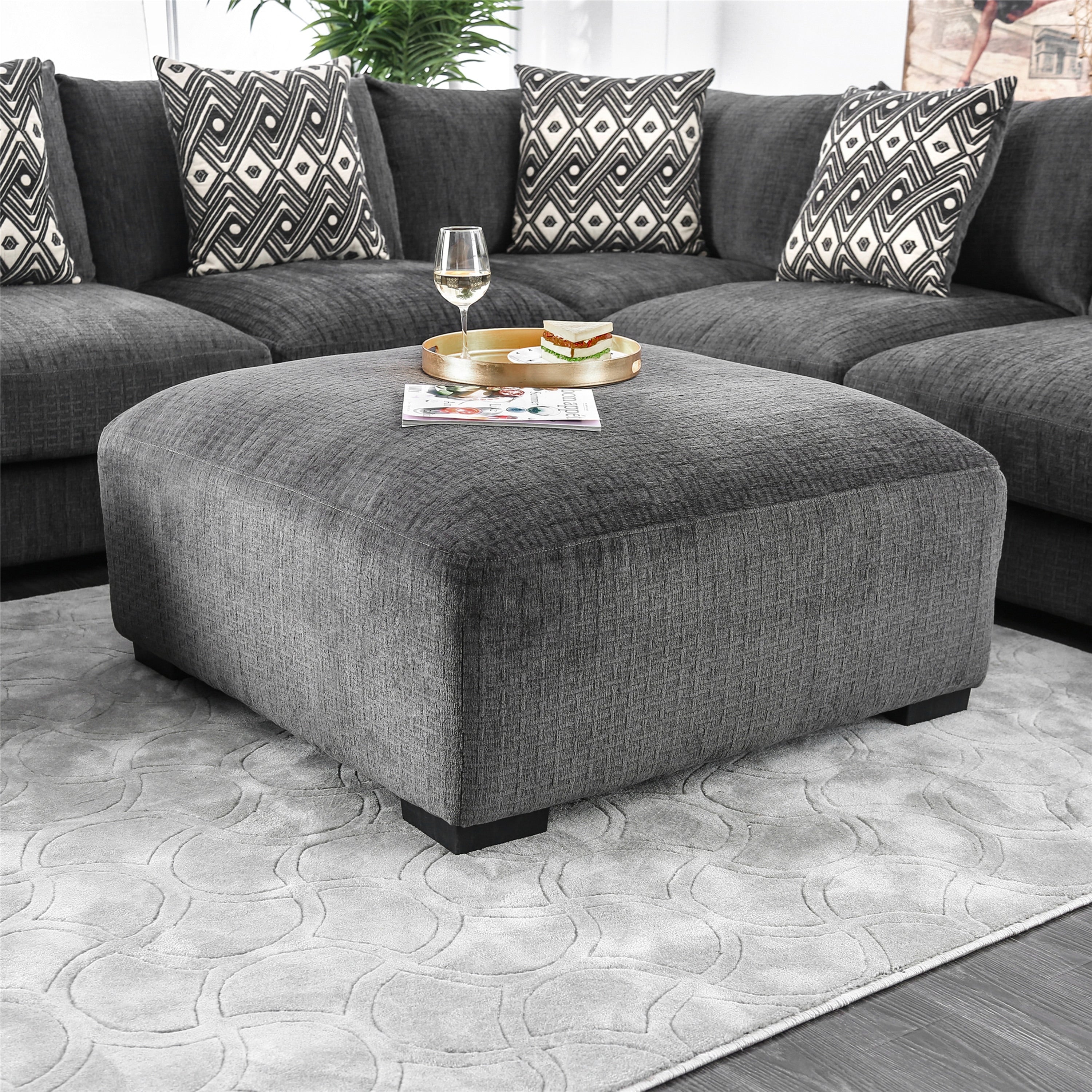 Furniture Of America Cleo Square Grey Ottoman