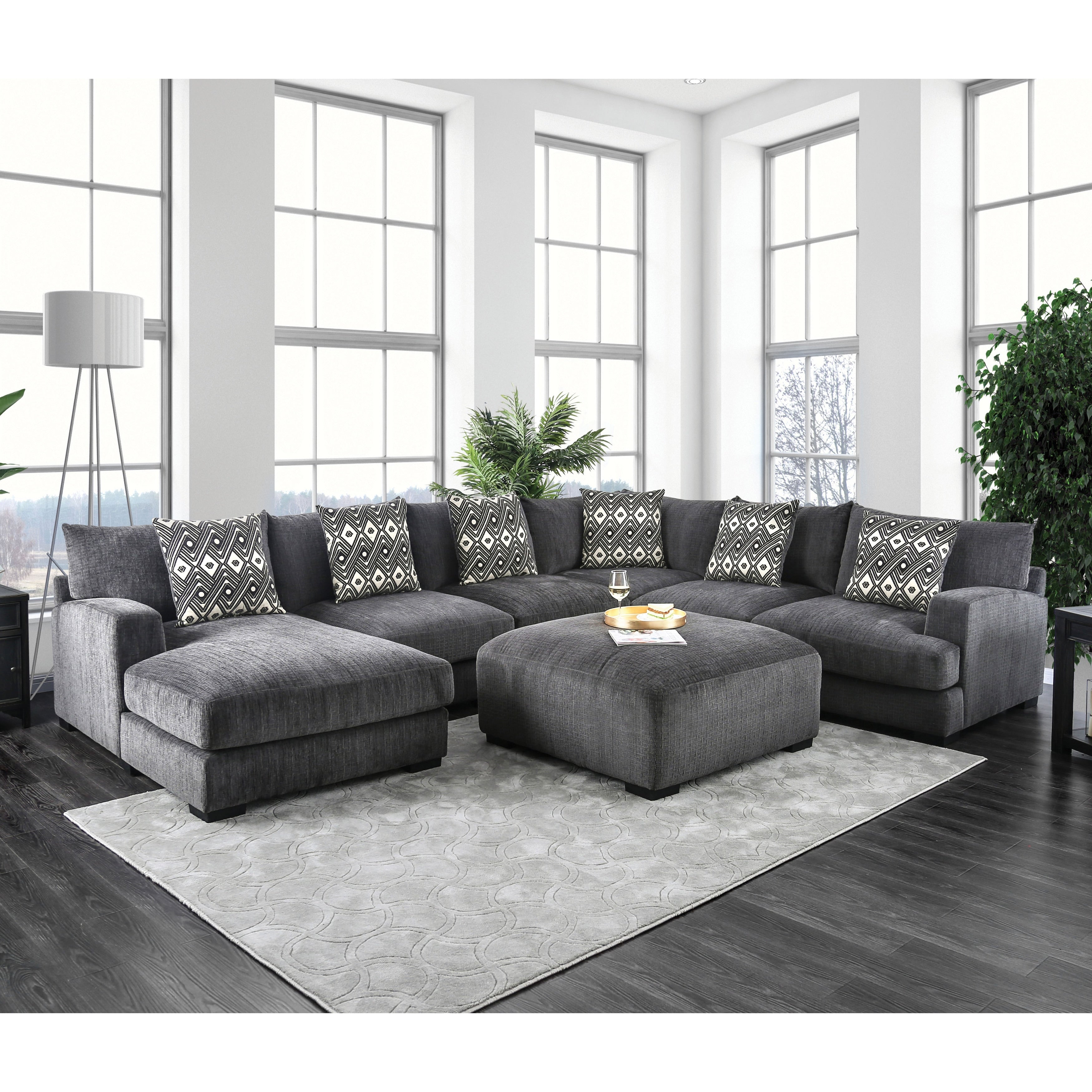 Furniture Of America Cleo Modular Grey Microfiber Chenille Sectional