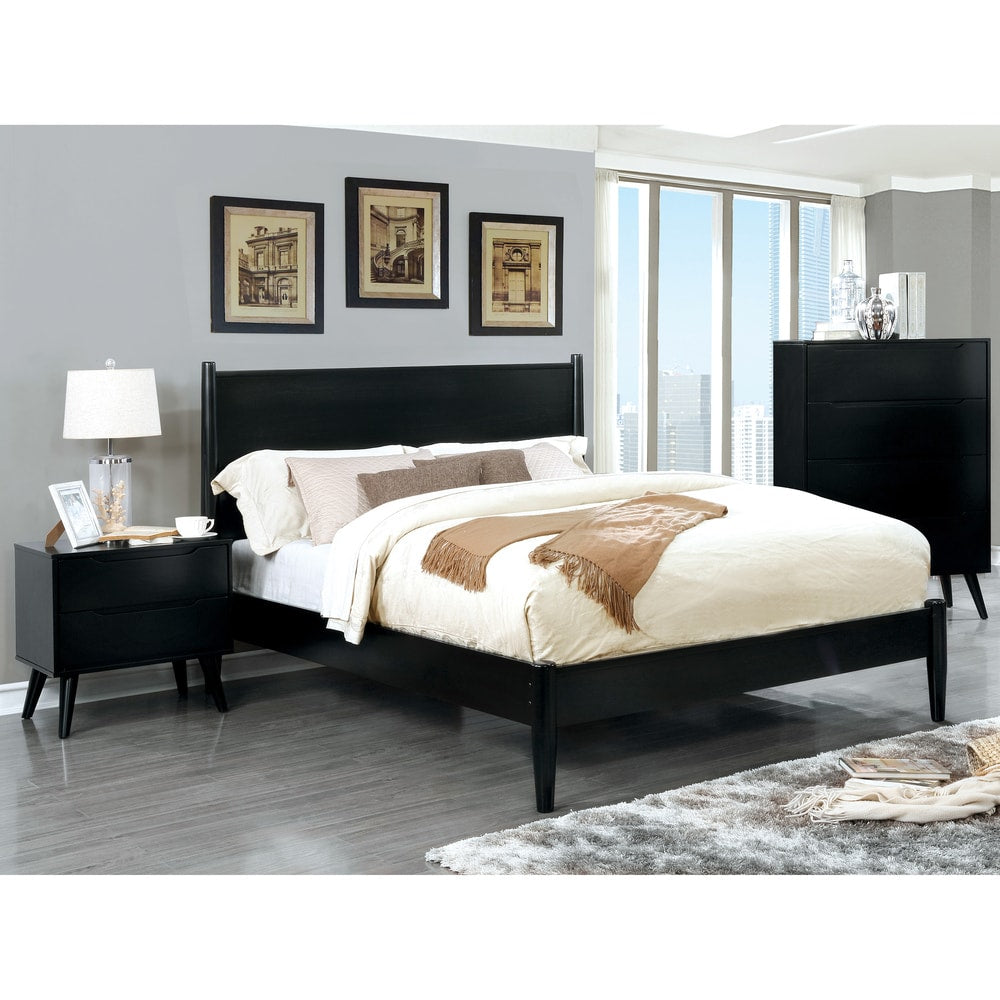 Corrine Mid Century Modern Black 3 Piece Bedroom Set