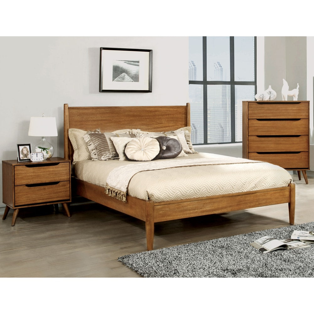 Corrine Mid Century Modern Oak 3 Piece Bedroom Set