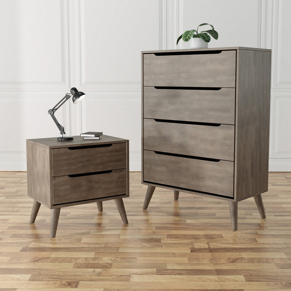 Corrine Mid Century Modern Grey 2 Piece Chest And Nightstand Set