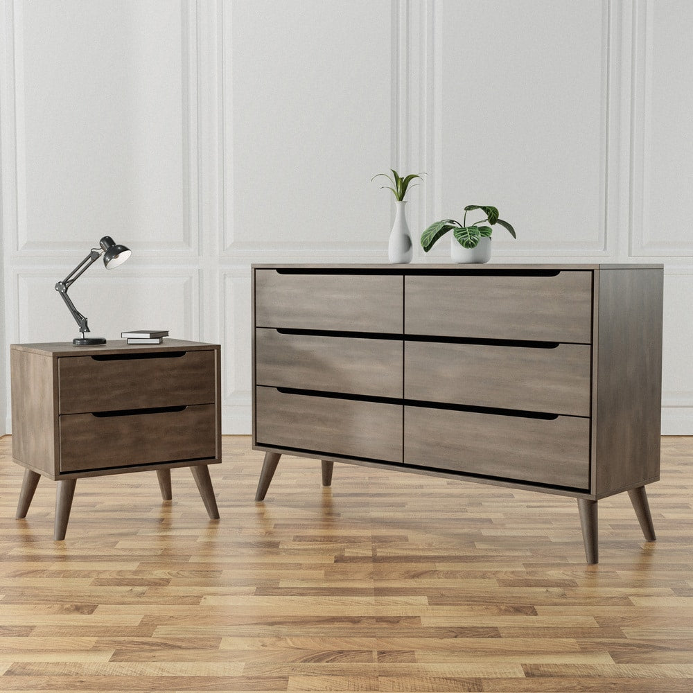 Corrine Mid Century Modern Grey 2 Piece Dresser And Nightstand Set