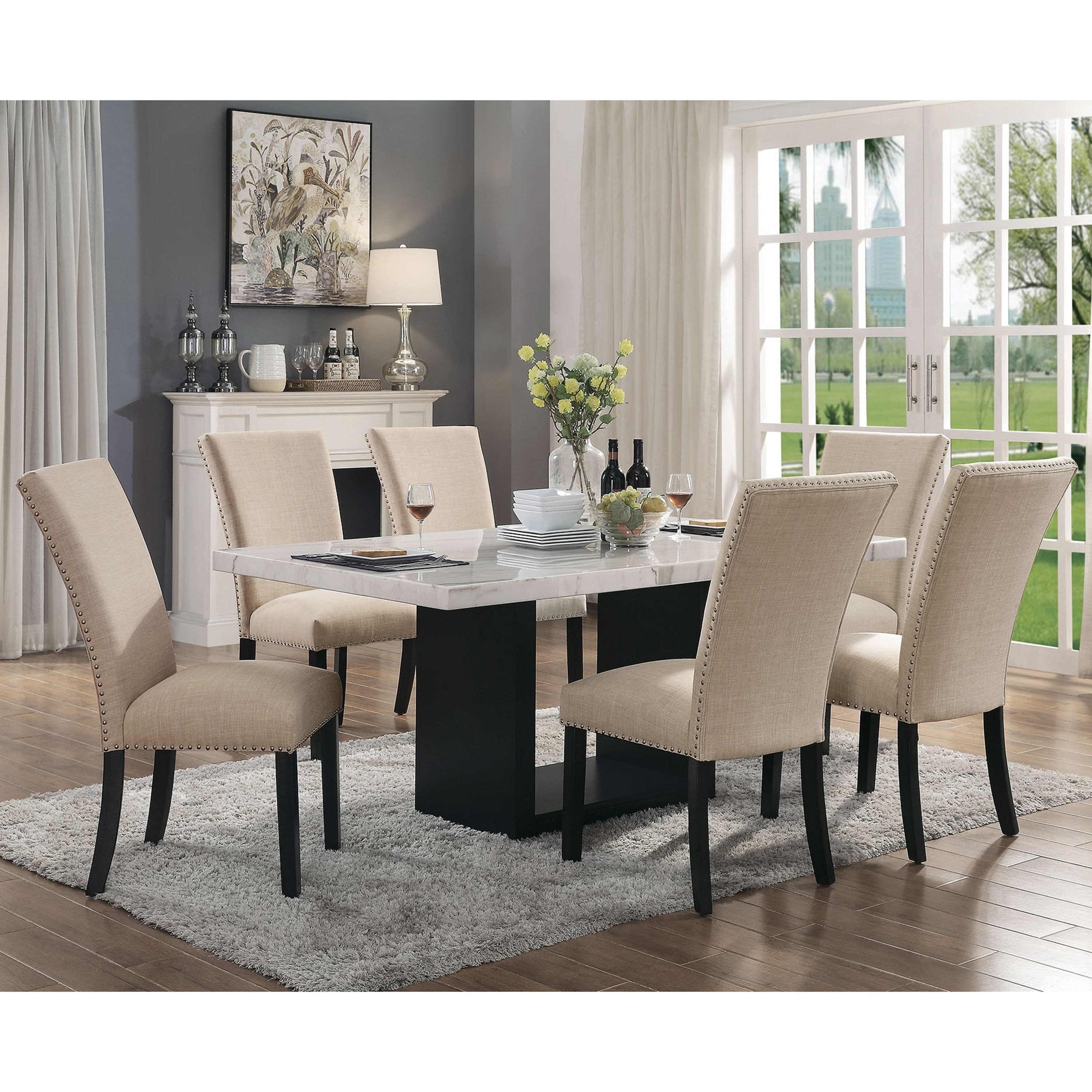 Furniture Of America Cots Transitional Light Grey 7 Piece Dining Set