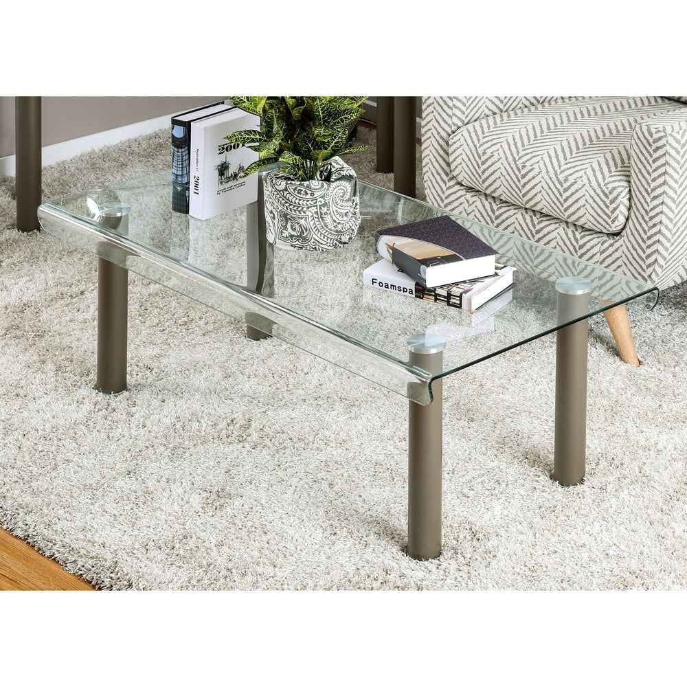 Furniture Of America Creme Contemporary Glass Champagne Coffee Table