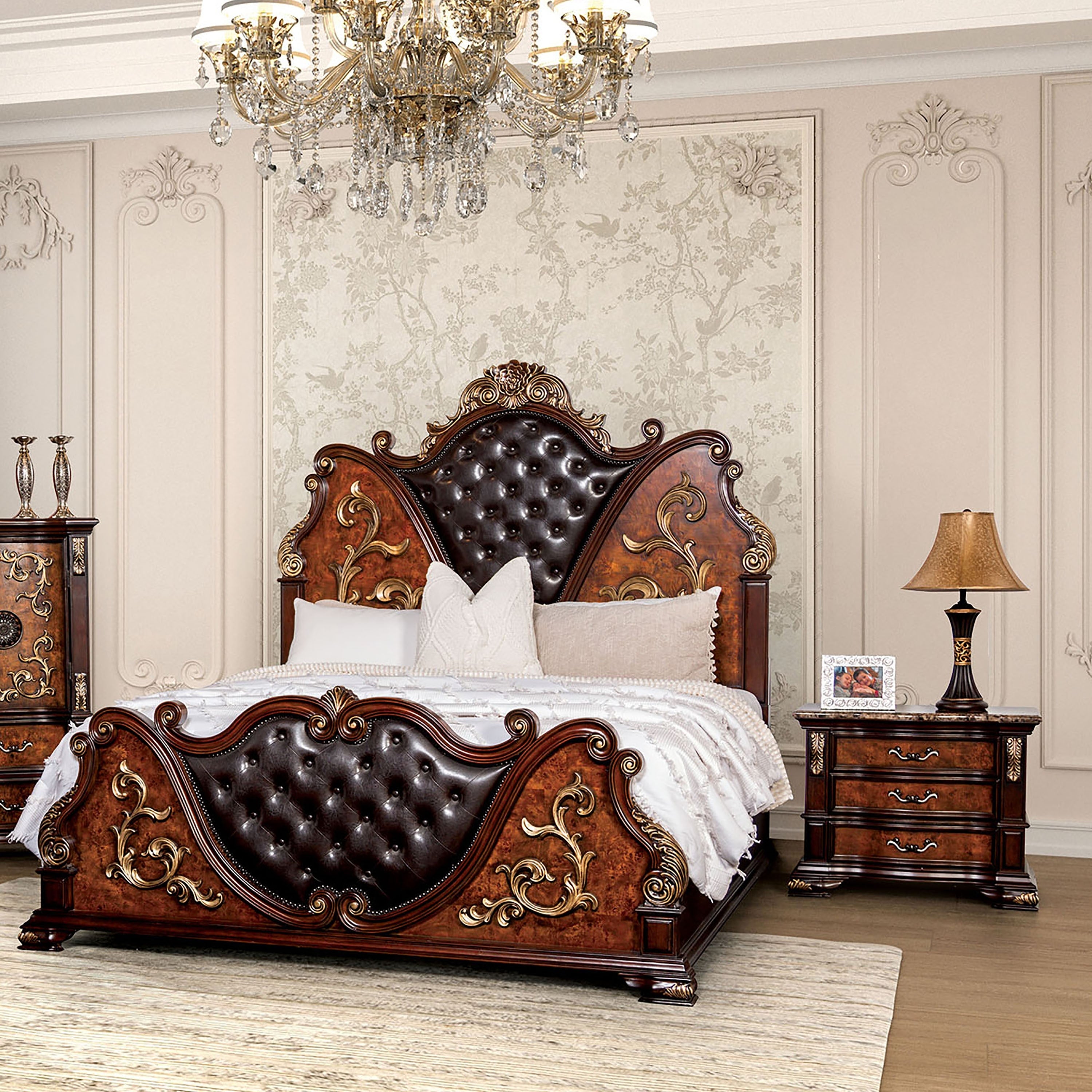 Furniture Of America Cresswell Traditional 2 Piece Dark Cherry And Oak Wood Panel Bedroom Set