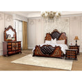 Furniture Of America Cresswell Traditional 5 Piece Dark Cherry Faux Leather Tufted Panel Bedroom Set