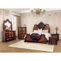 Furniture Of America Cresswell Traditional 6 Piece Dark Cherry Faux Leather Tufted Panel Bedroom Set
