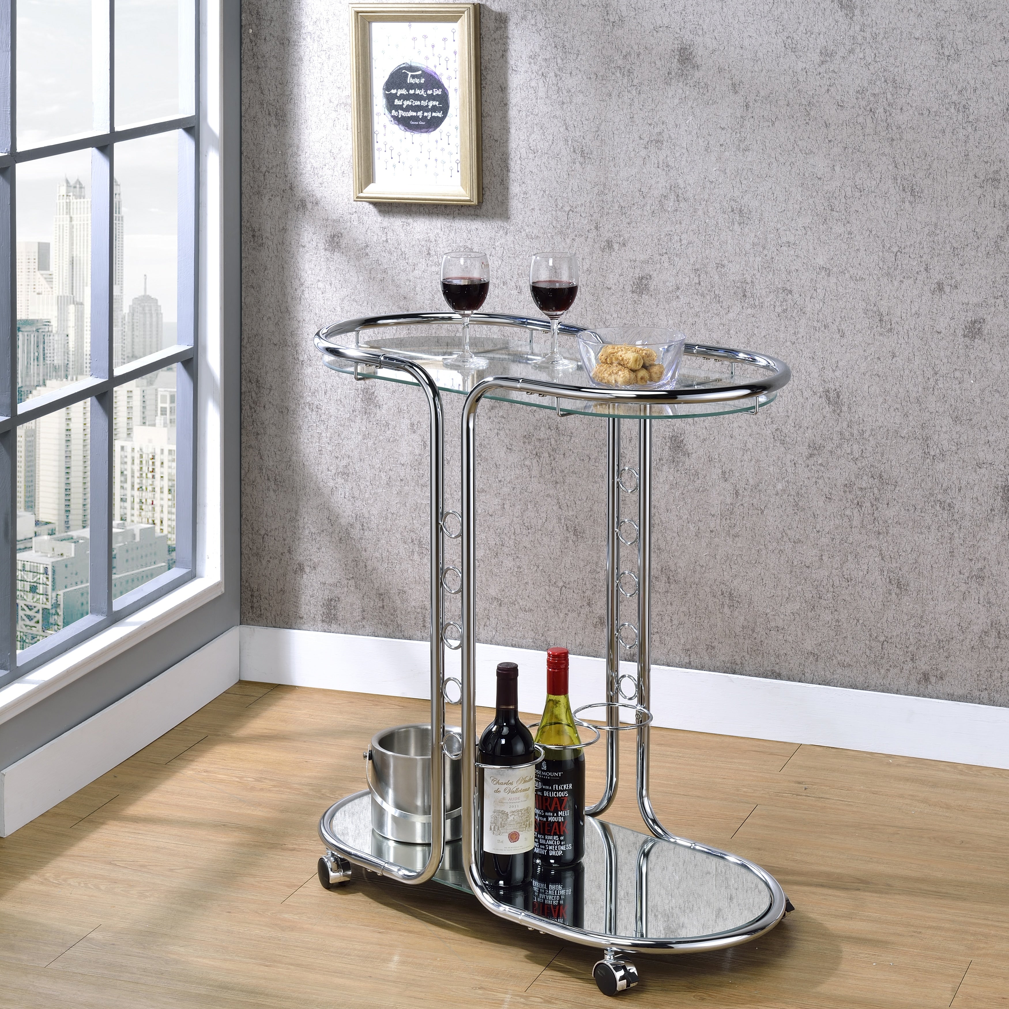 Furniture Of America Daxton Chrome Glass Top Serving Cart