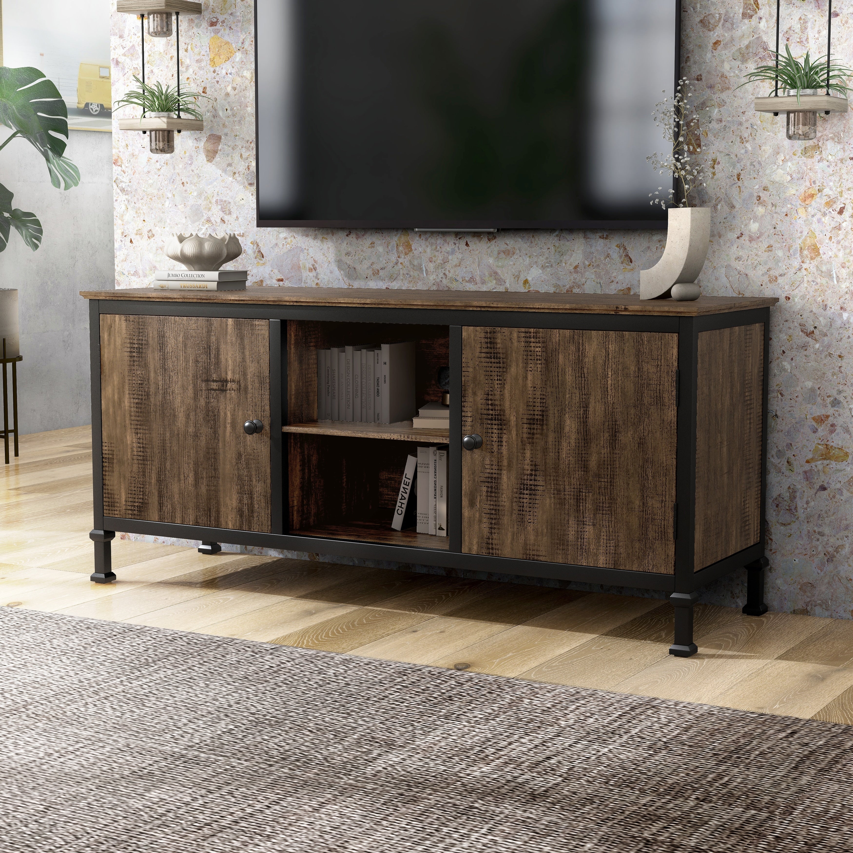 Henal Rustic 60 Inch Medium Weathered Oak Tv Stand By Foa