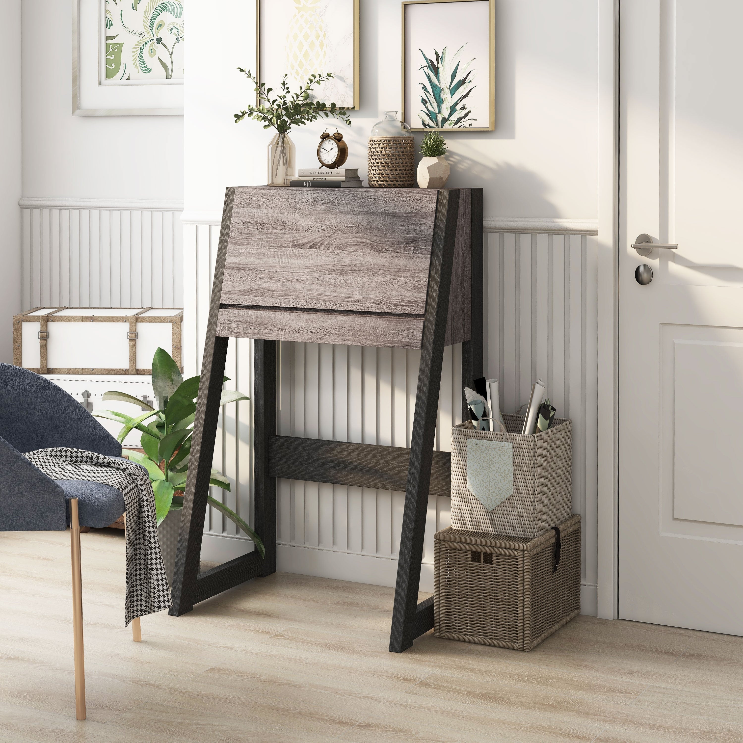 Furniture Of America Mayla Modern 2 Tone Dark Grey Black Storage Cabinet Writing Desk