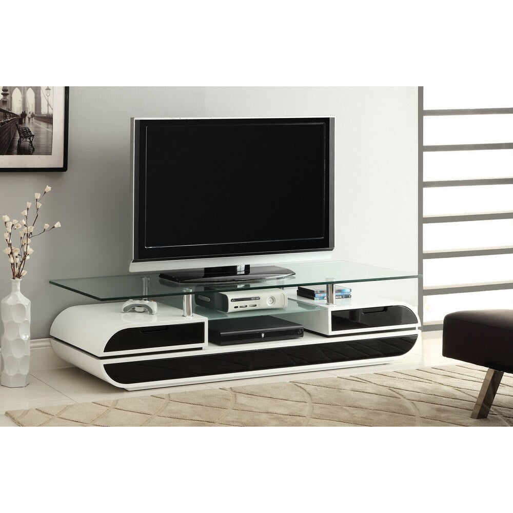Furniture Of America Ecom Two Tone Lacquer Glazed Tempered Glass 63 Inch Media Center