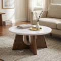 Furniture Of America Eireo Organic Modern Brown Oak Cutout Pedestal Base Coffee Table With Genuine Marble Top