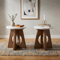 Furniture Of America Eireo Organic Modern Brown Oak Cutout Pedestal Base End Table With Genuine Marble Top Set Of 2