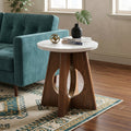 Furniture Of America Eireo Organic Modern Brown Oak Cutout Pedestal Base End Table With Genuine Marble Top
