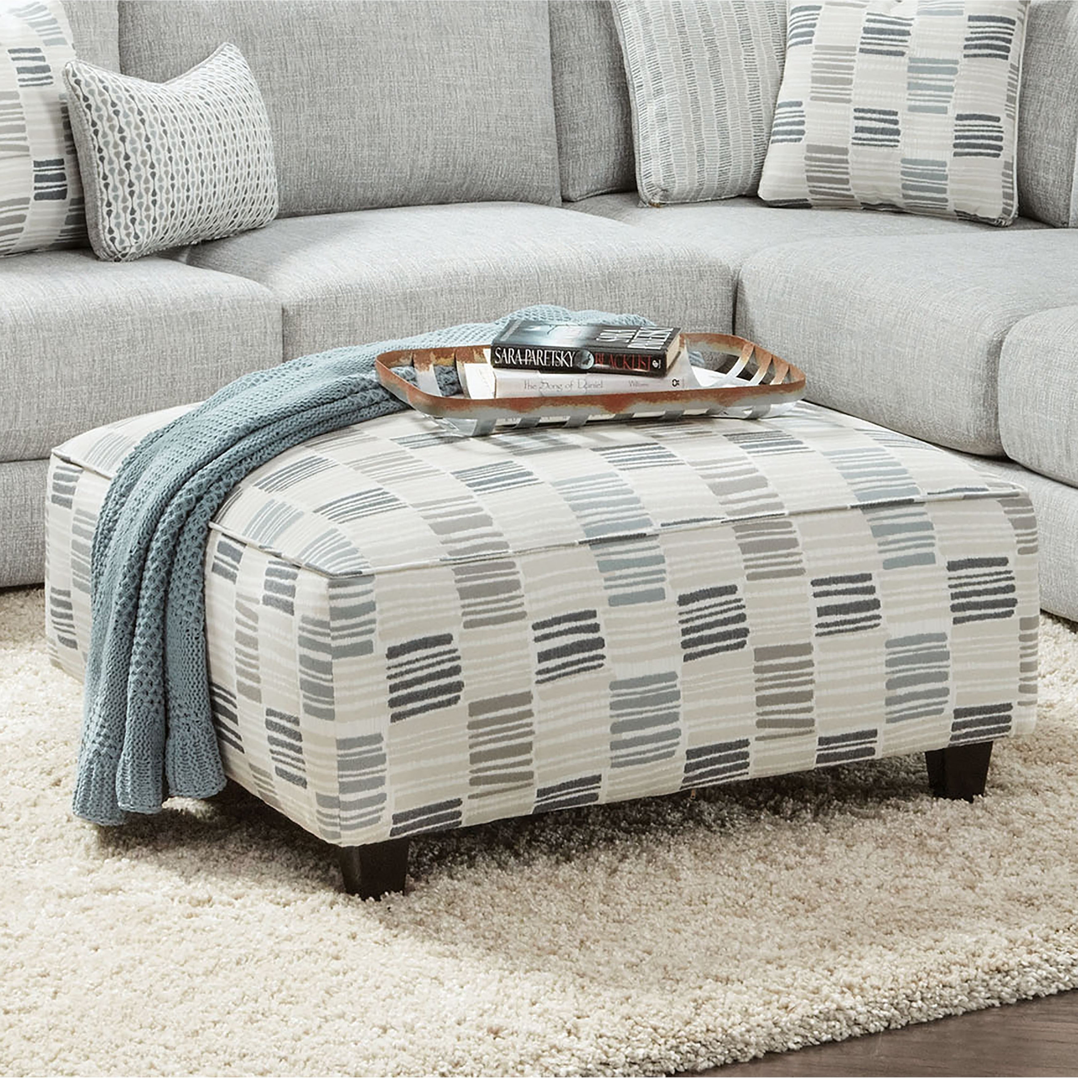 Furniture Of America Eldan Transitional Grey Chenille Ottoman