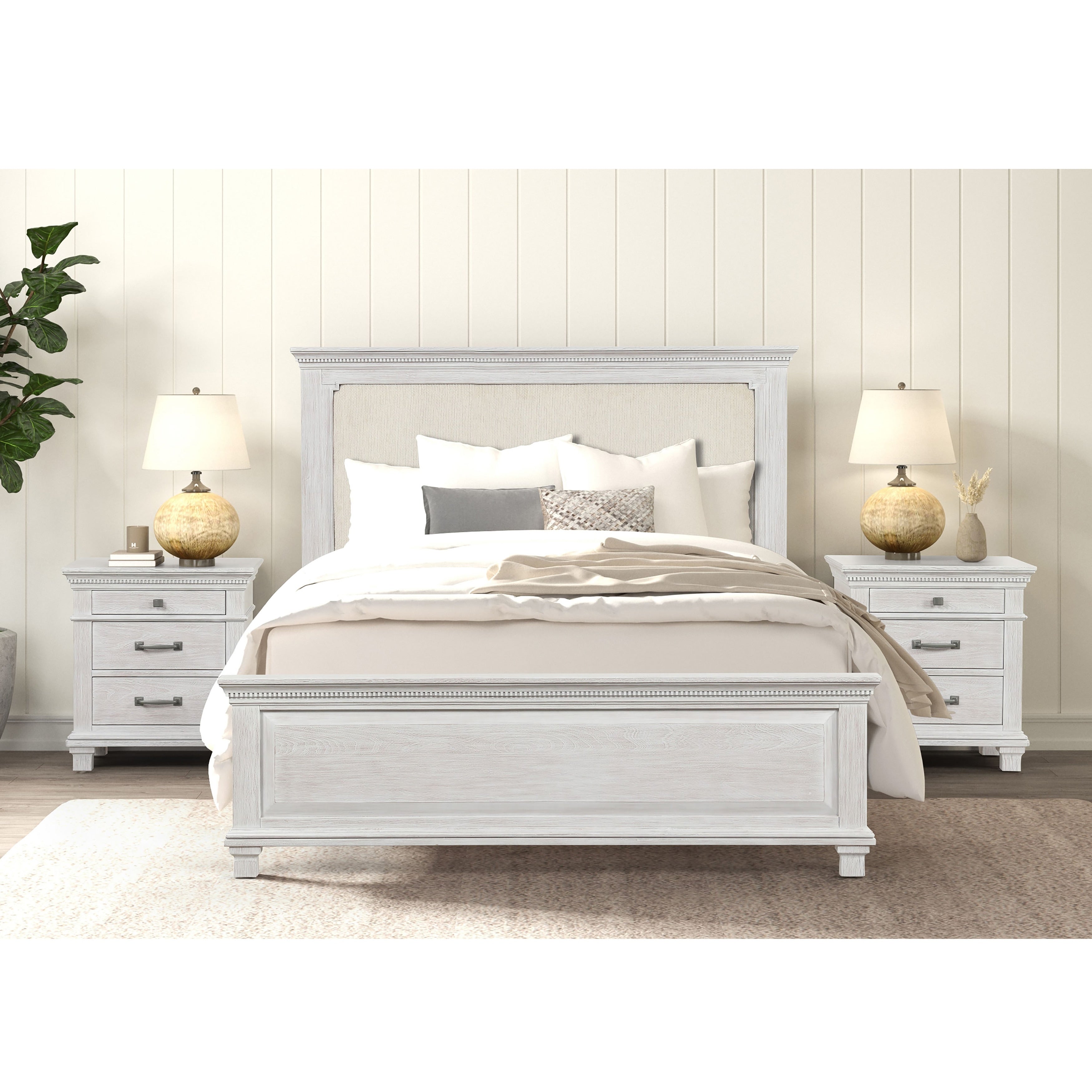 Furniture Of America Eleanor 3 Piece Weathered Grey Solid Wood Panel Bedroom Set With Dentil Molding