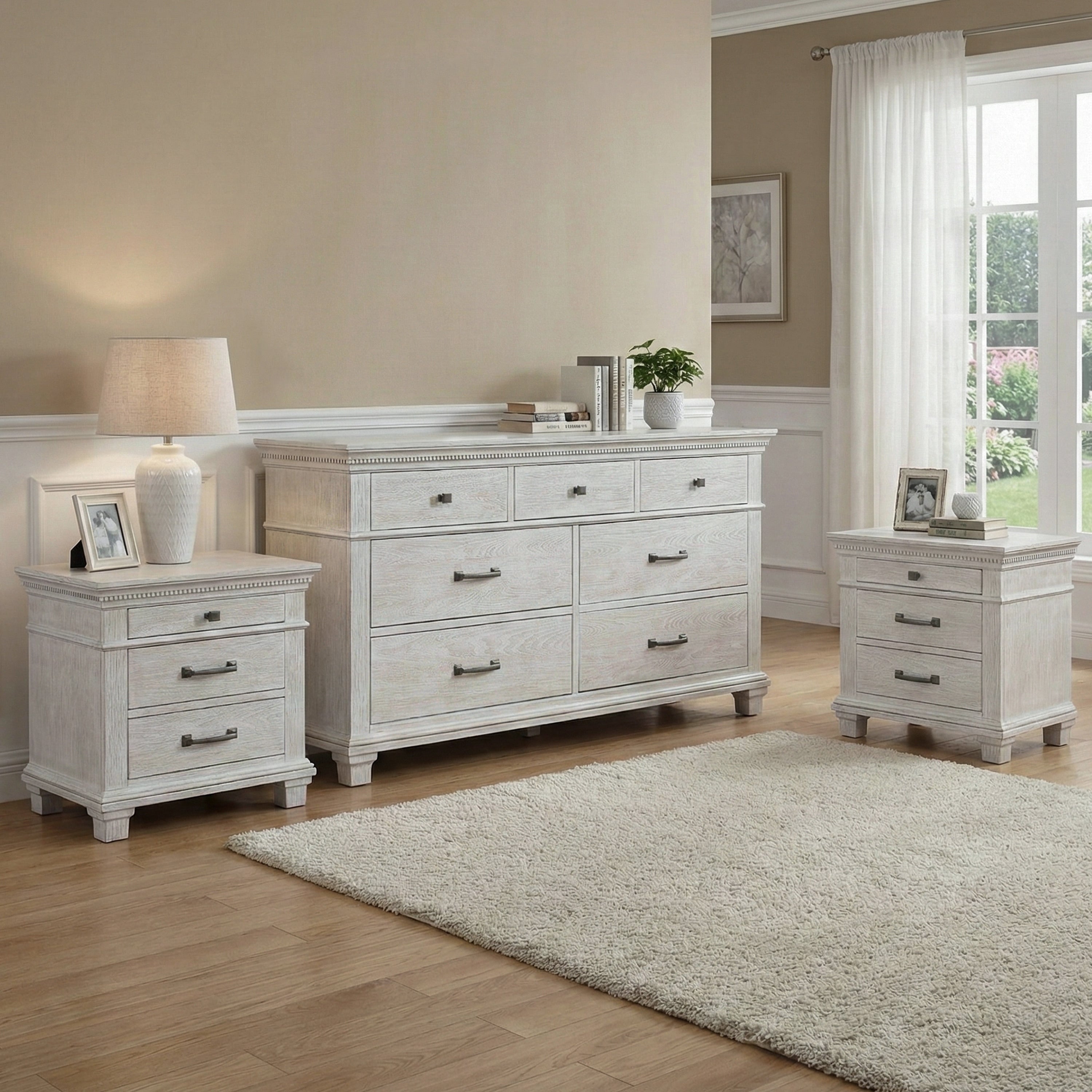 Furniture Of America Eleanor 3 Piece Weathered Grey Wood Dresser And 2 Nightstand Bedroom Set