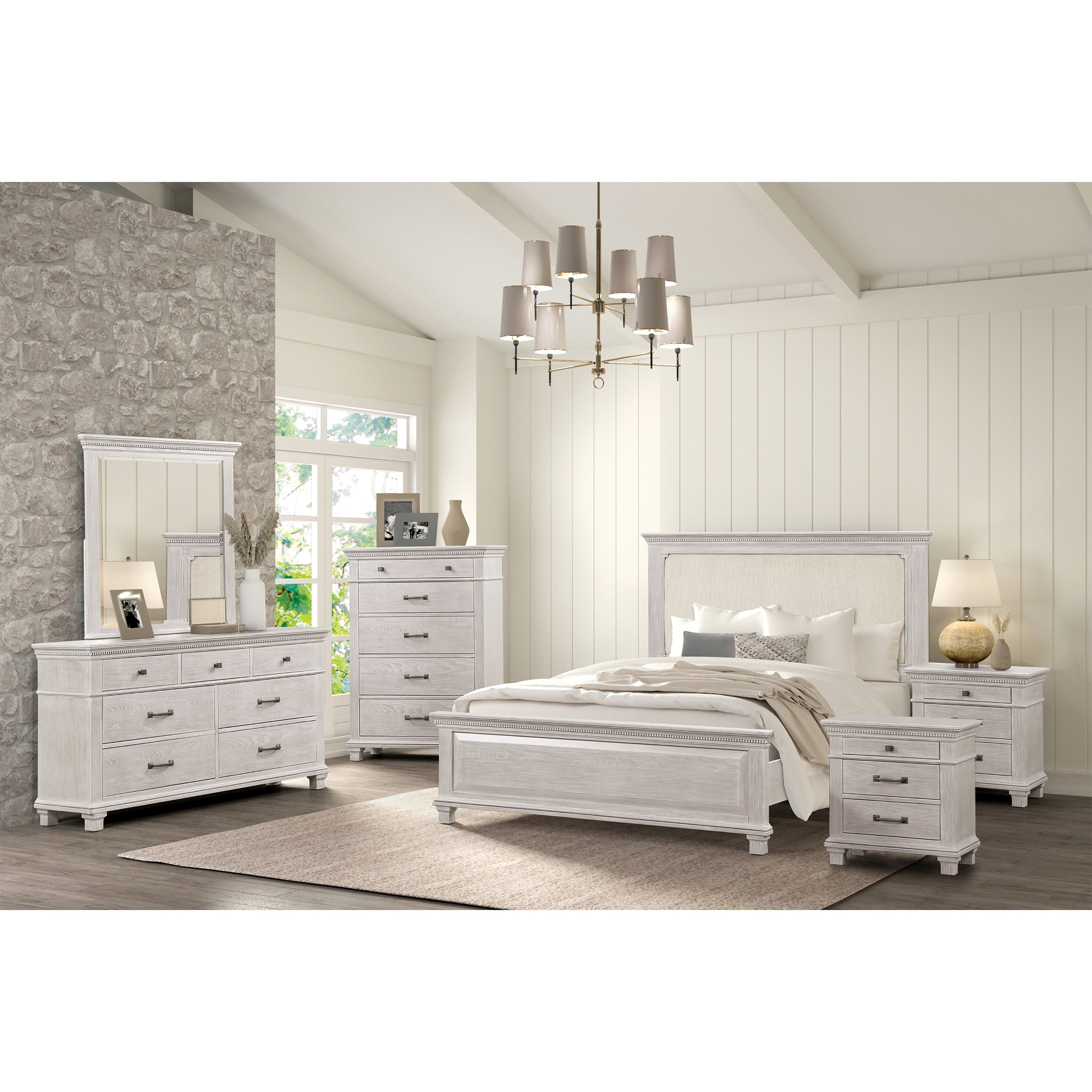 Furniture Of America Eleanor 6 Piece Weathered Grey Solid Wood King Panel Bedroom Set With Dentil Molding