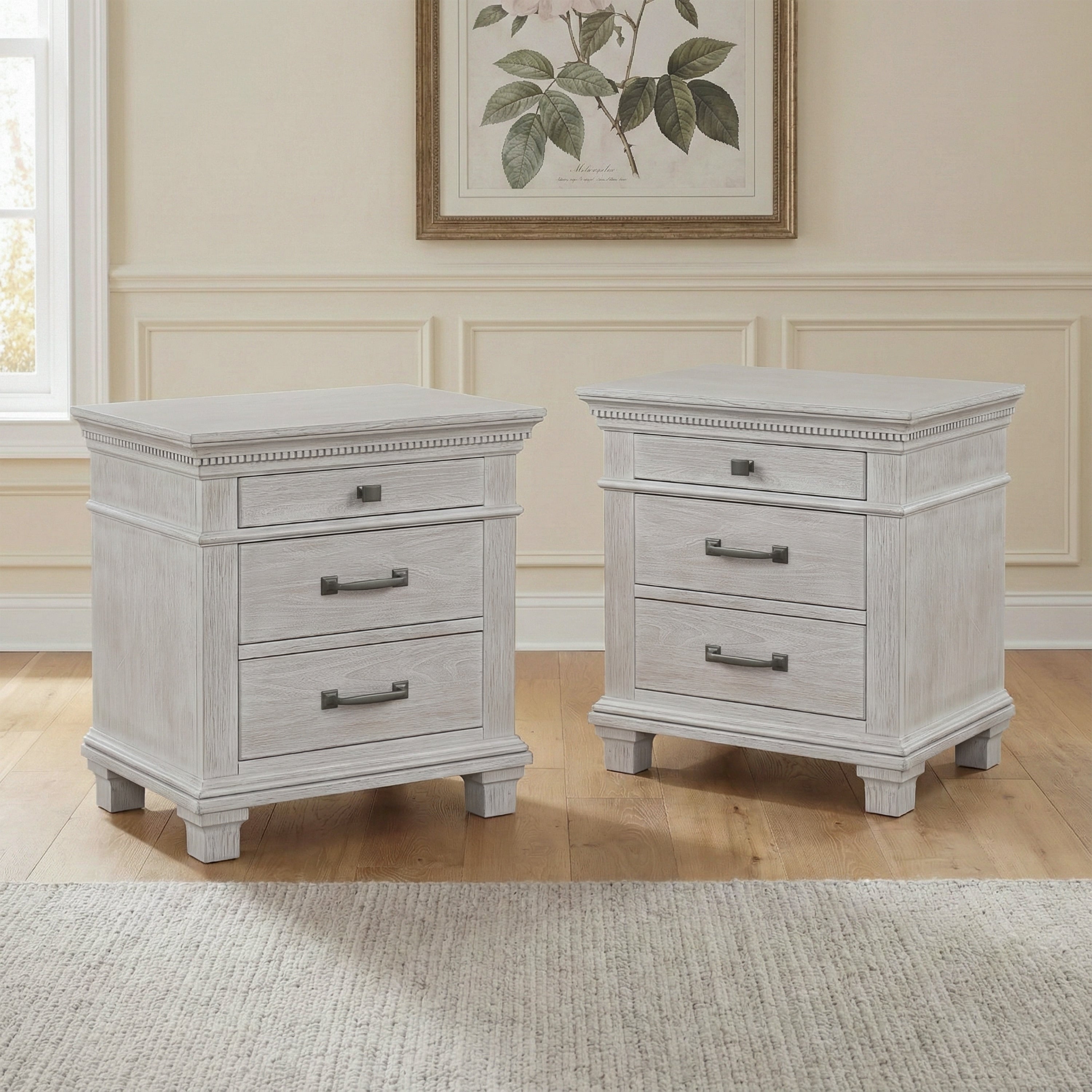 Furniture Of America Eleanor Weathered Grey Wood 3 Drawer Nightstand Set Of 2