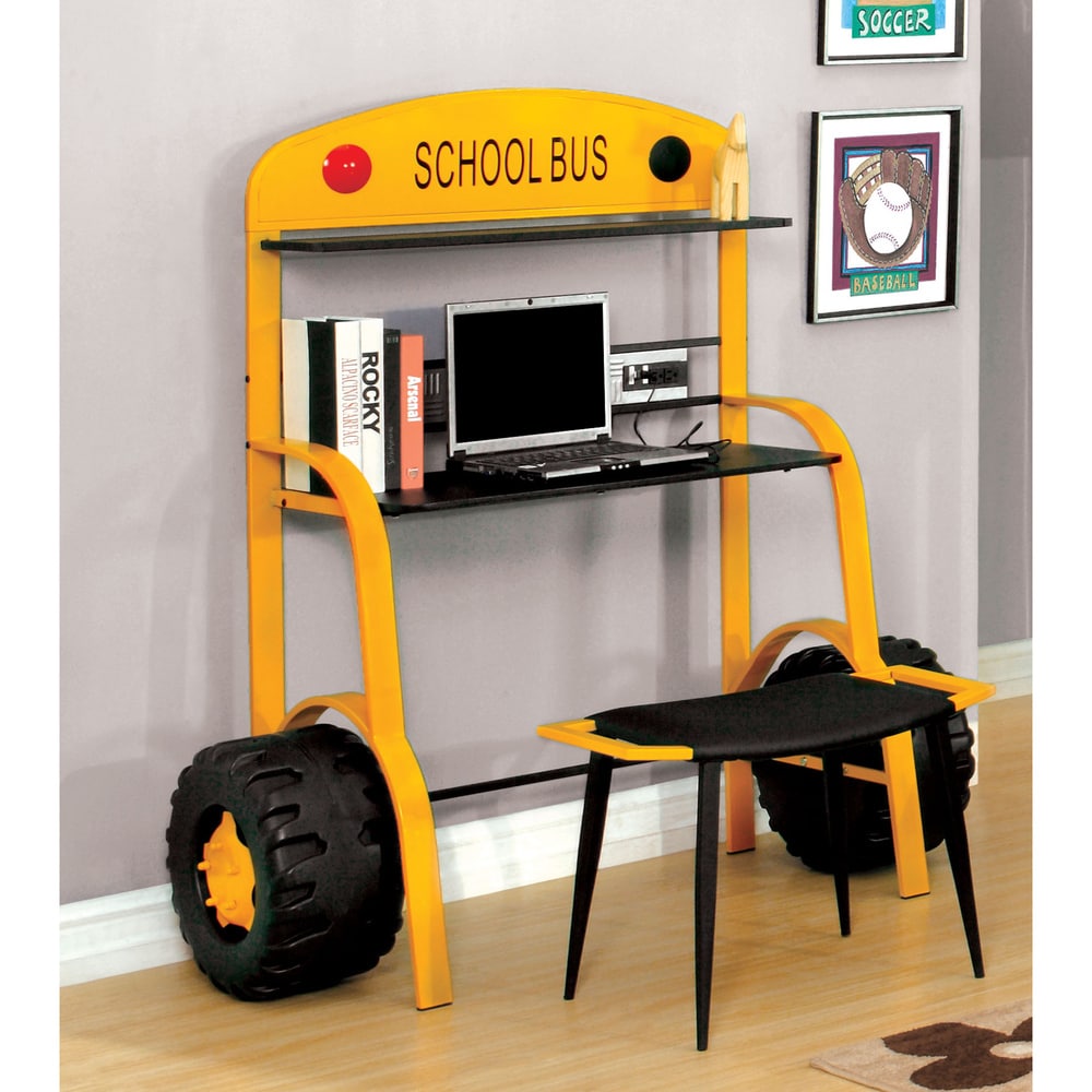 Furniture Of America Elementary Bus Inspired Metal Workstation Desk With Usb