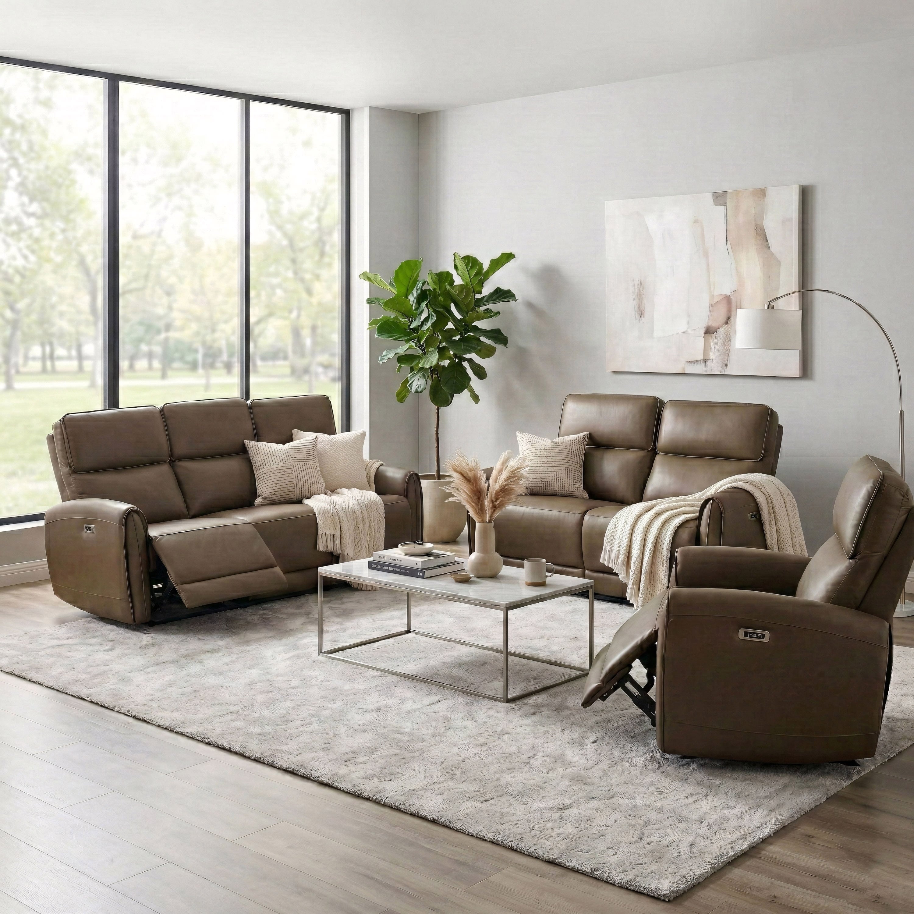 Furniture Of America Elente Modern 3 Piece Faux Leather Power Recline Sofa Set With Usb Ports
