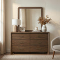 Furniture Of America Elira Mid Century Modern 2 Piece Walnut Wood 6 Drawer Dresser And Mirror Set