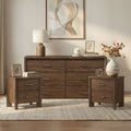 Furniture Of America Elira Mid Century Modern 3 Piece Walnut Wood Dresser And 2 Nightstands Bedroom Set