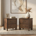 Furniture Of America Elira Mid Century Modern Walnut Wood 2 Drawer Nightstand With Usb Ports Set Of 2