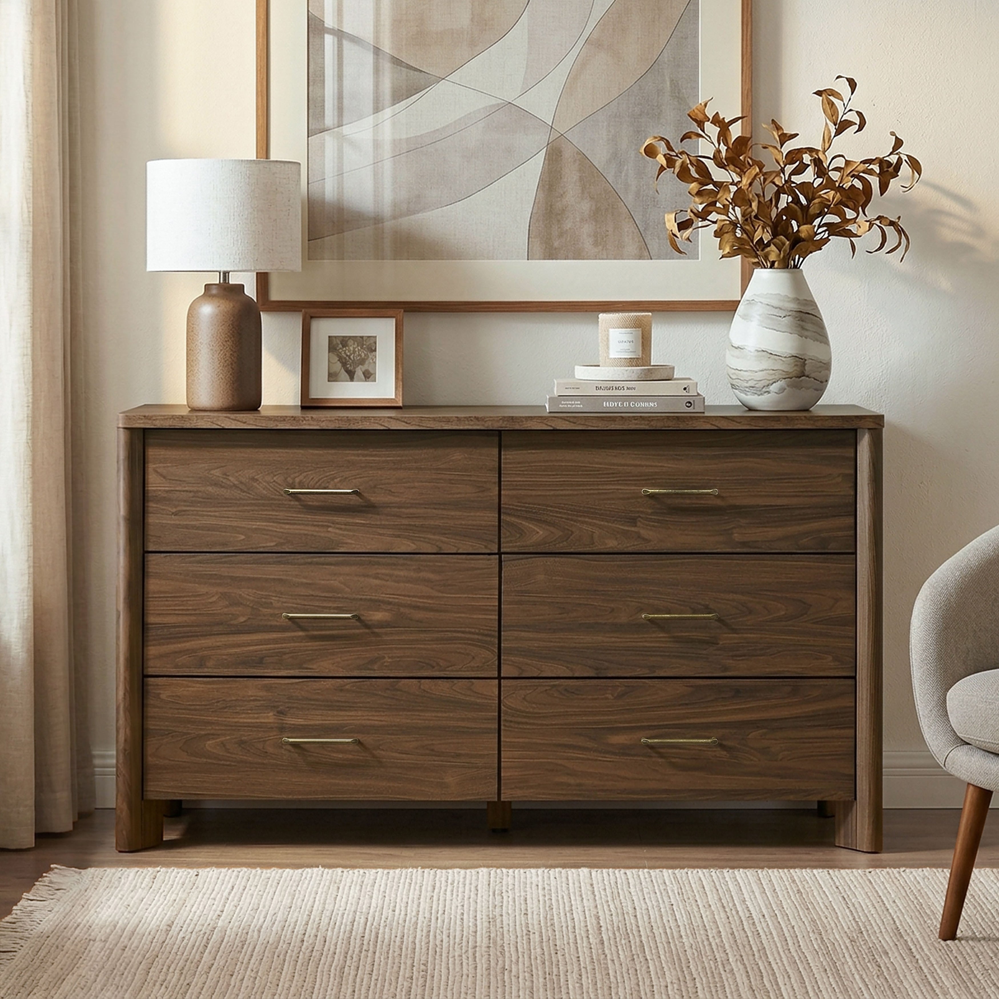 Furniture Of America Elira Mid Century Modern Walnut Wood 6 Drawer Dresser
