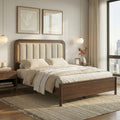 Furniture Of America Elira Mid Century Modern Walnut Wood Panel Bed With Padded Headboard And Led Light