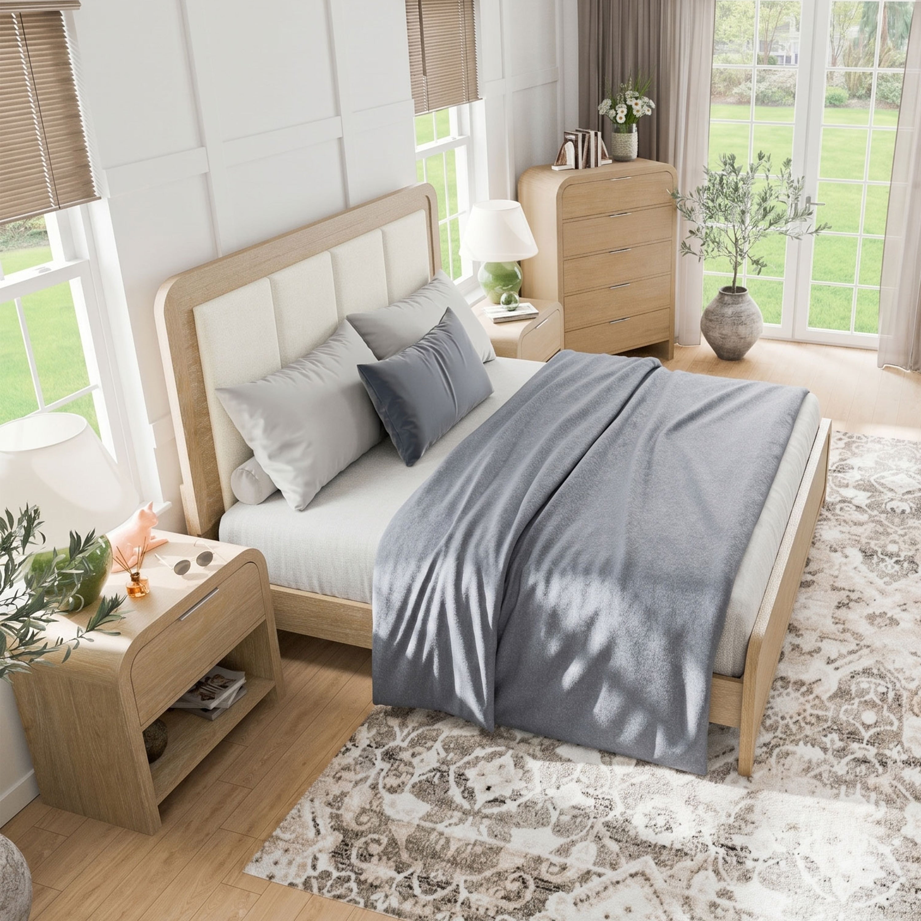 Furniture Of America Elowyn 3 Piece Natural Solid Wood Upholstered Channel Panel Bedroom Set