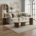 Furniture Of America Elrik Modern 2 Piece Brown Oak Wood Coffee Table Set With Yellow Bullnose Profile Edge Travertine Top