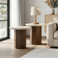 Furniture Of America Elrik Modern 3 Piece Brown Oak Wood Coffee Table And 2 End Tables Set With Bullnose Edge Travertine Top