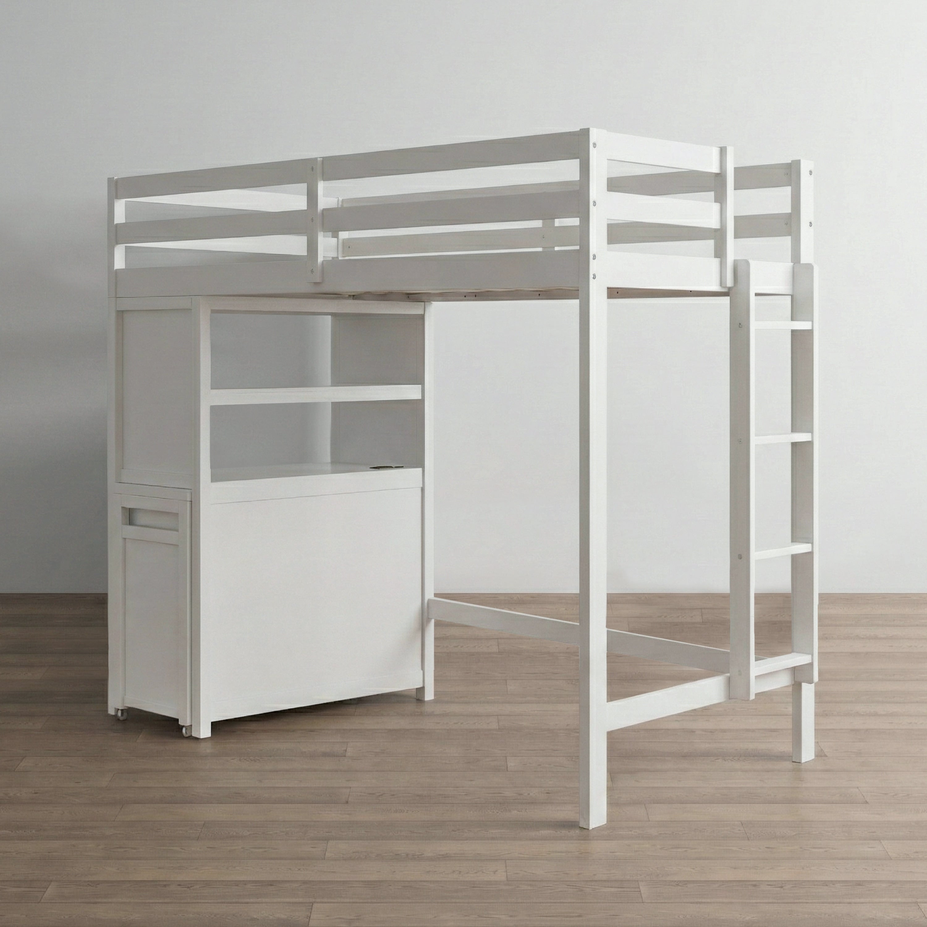 Furniture Of America Elyra Modern Twin White Solid Pinewood Loft Bed With 3 Drawer Cabinet