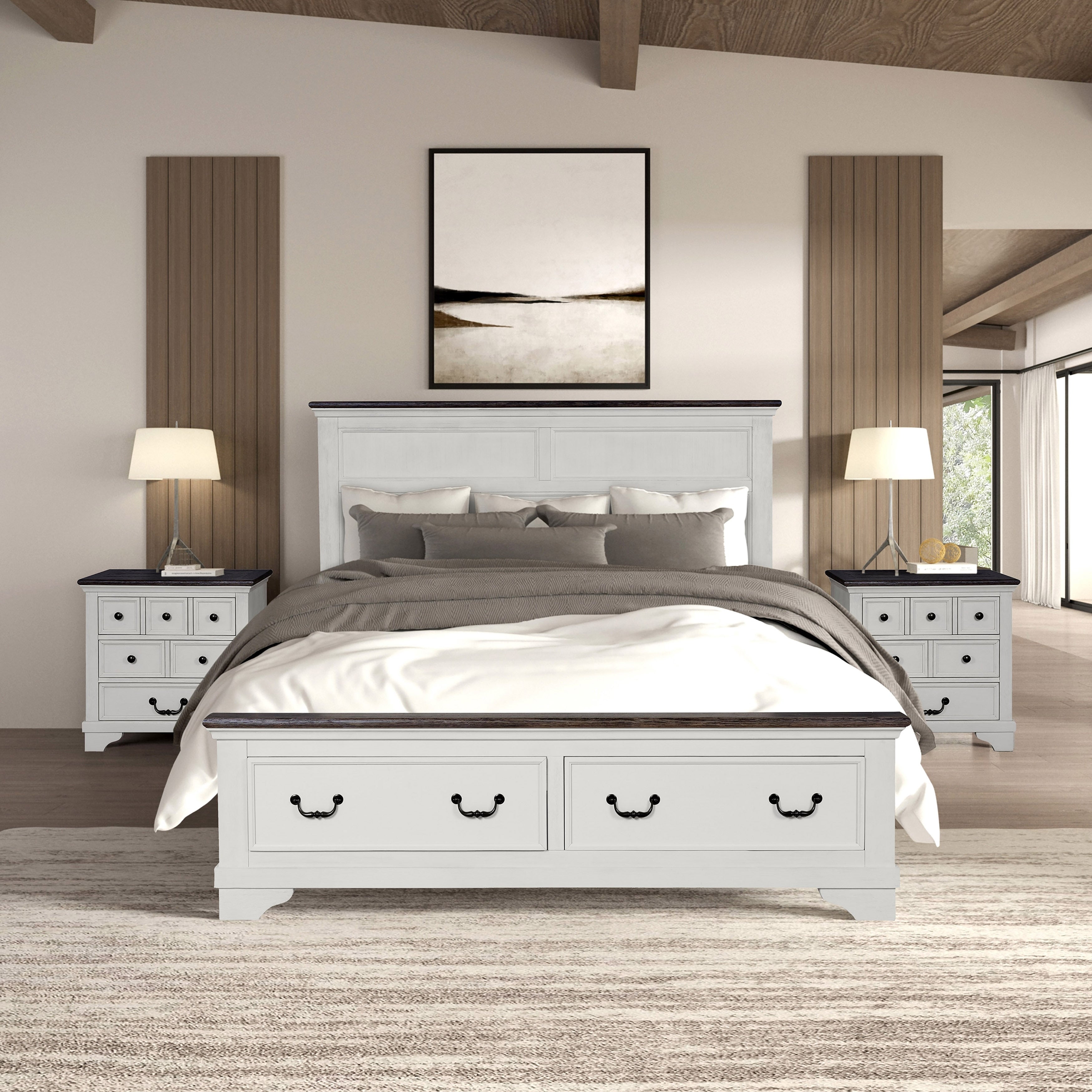 Furniture Of America Eryndor Modern Farmhouse 3 Piece White Solid Wood Platform Bedroom Set