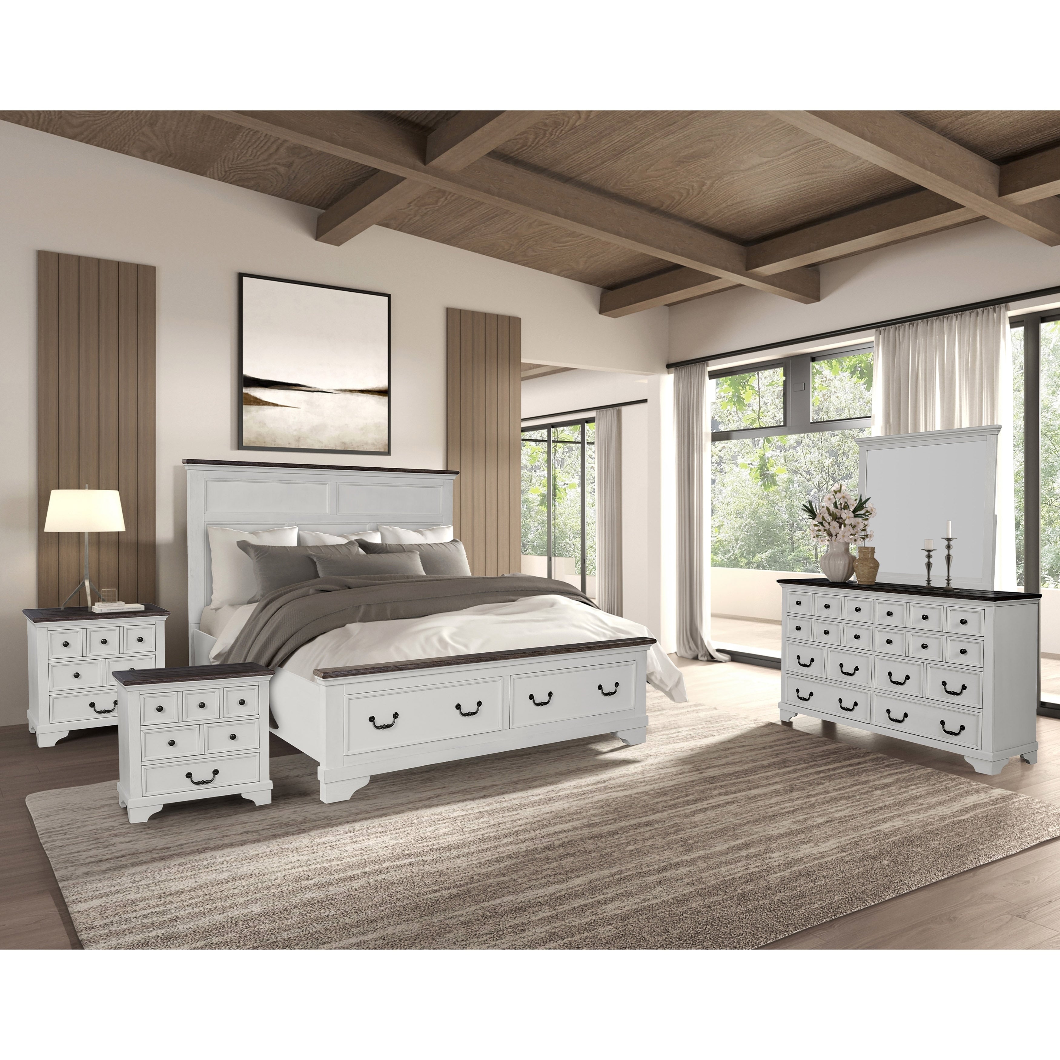 Furniture Of America Eryndor Modern Farmhouse 5 Piece White Solid Wood Platform Bedroom Set