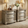 Furniture Of America Etane Traditional Gold Champagne Genuine Marble Top 3 Drawer Nightstand Set Of 2
