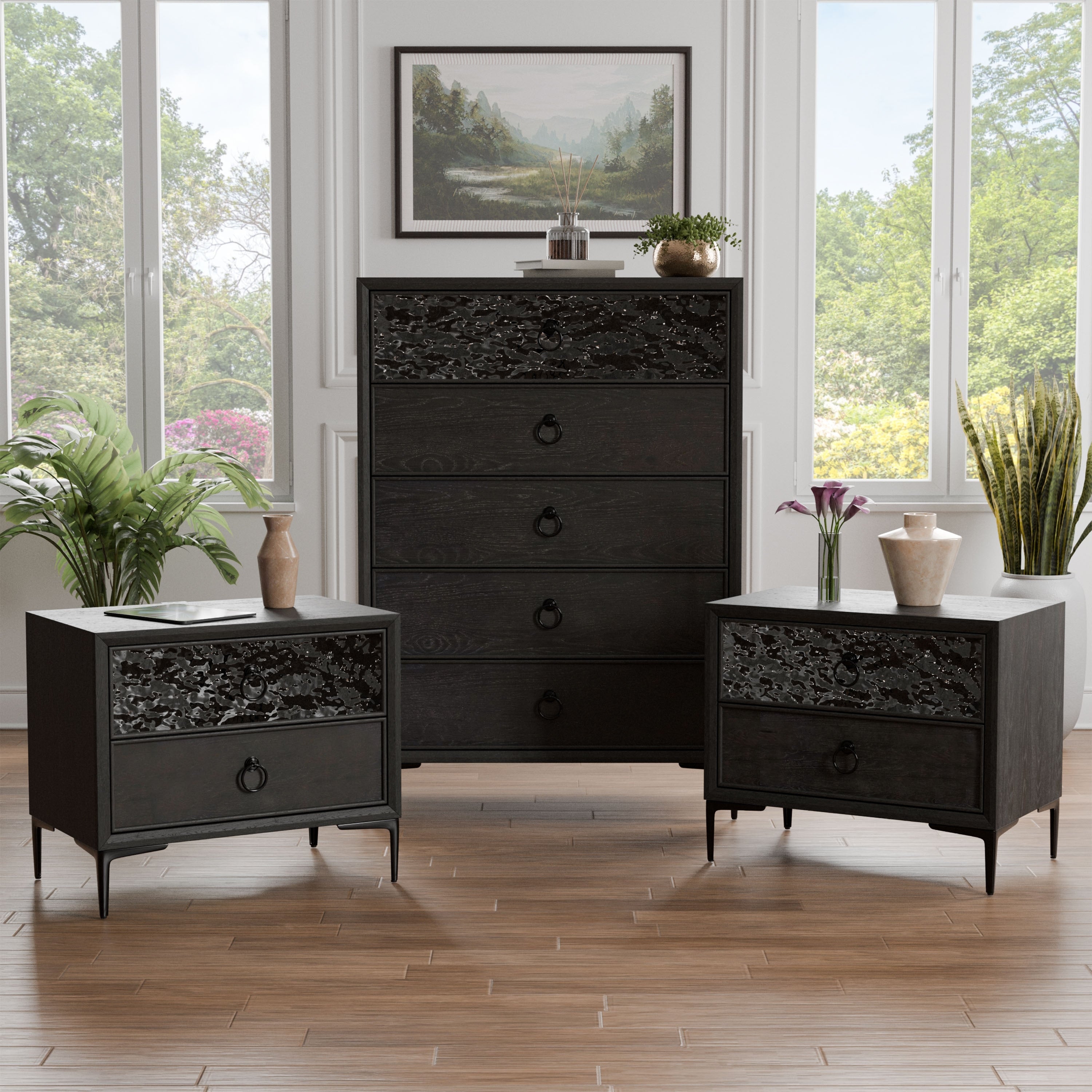Furniture Of America Fable Modern 3 Piece Solid Wood Chest And 2 Nightstand Bedroom Set