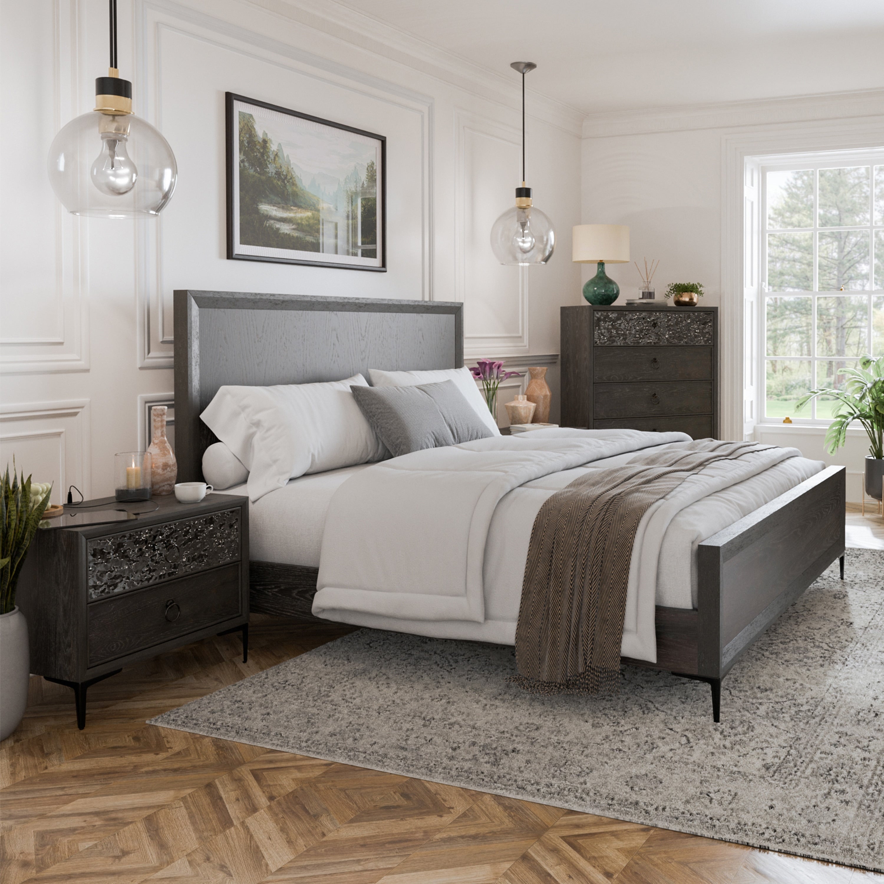 Furniture Of America Fable Modern 3 Piece Solid Wood Panel Bedroom Set