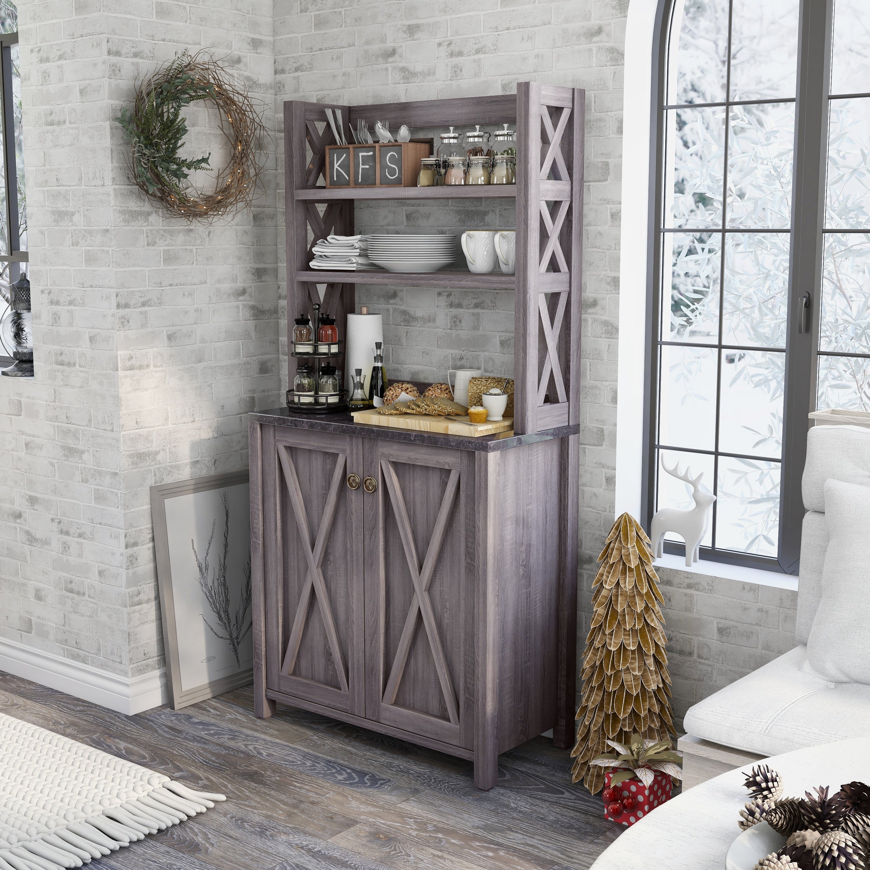 Furniture Of America Cenna Rustic Distressed Grey Microwave Cabinet