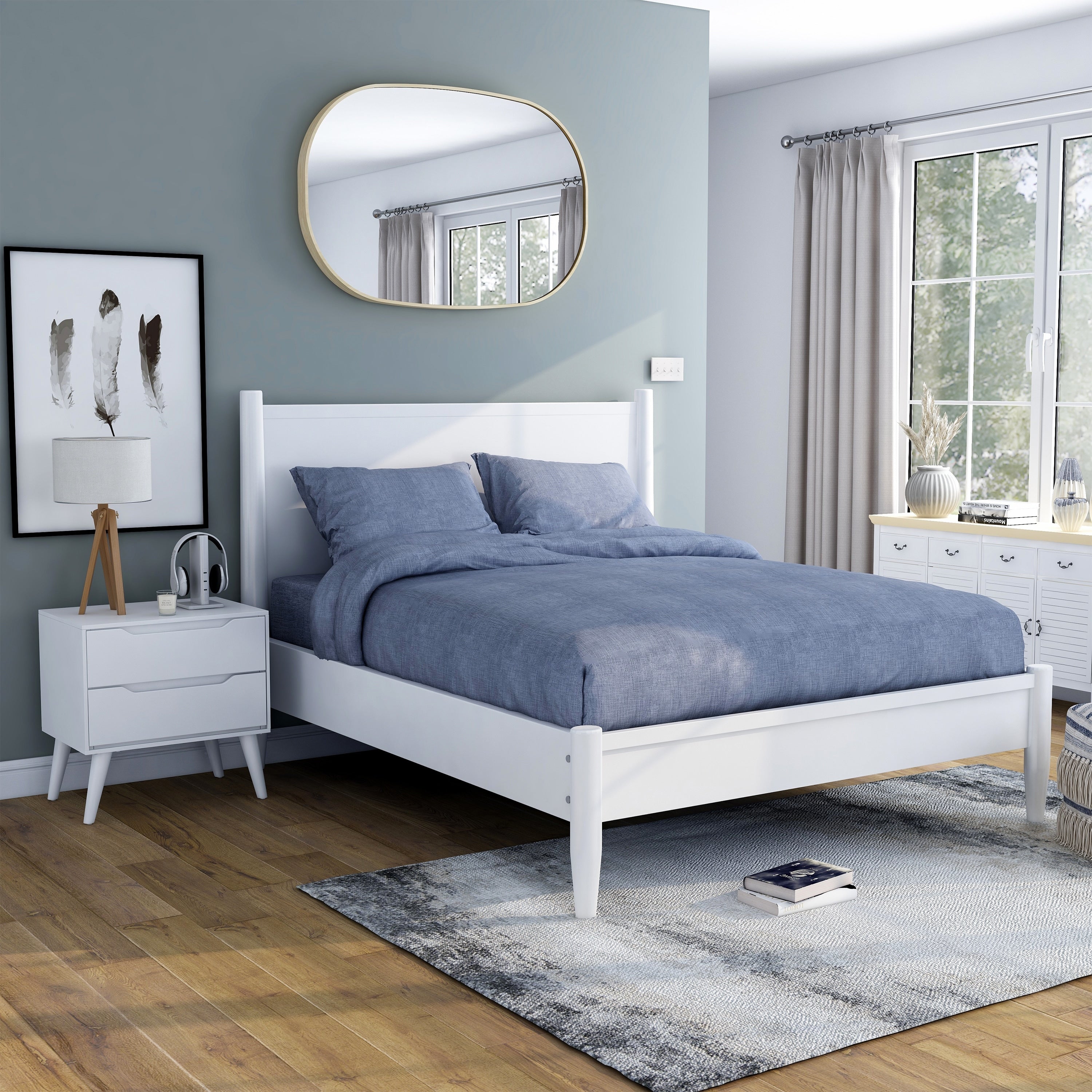 Corrine Mid Century Modern White 2 Piece Bedroom Set