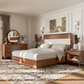 Furniture Of America Forma Mid Century Modern 5 Piece Walnut Solid Wood Platform Bedroom Set