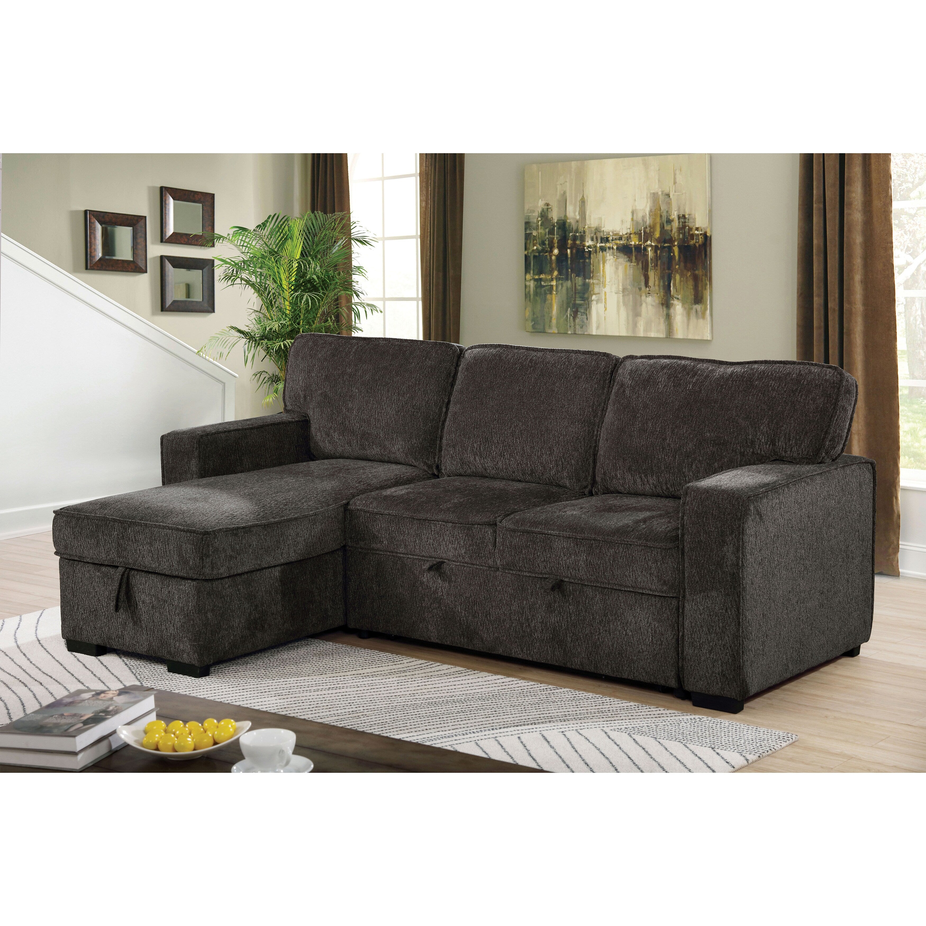 Furniture Of America Furnam Transitional Dark Grey Storage Sectional