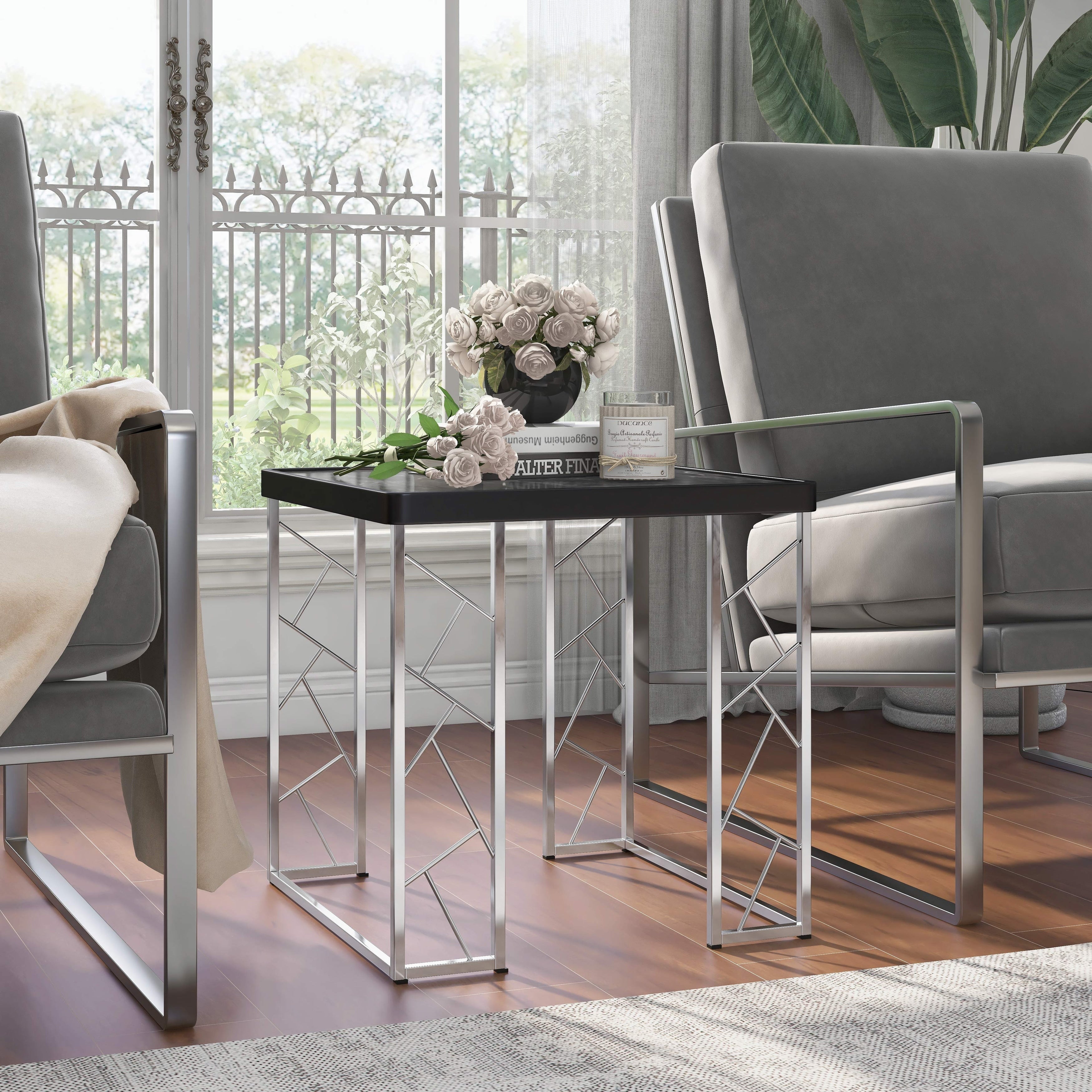 Silver Orchid Gaynor Modern Marble End Table