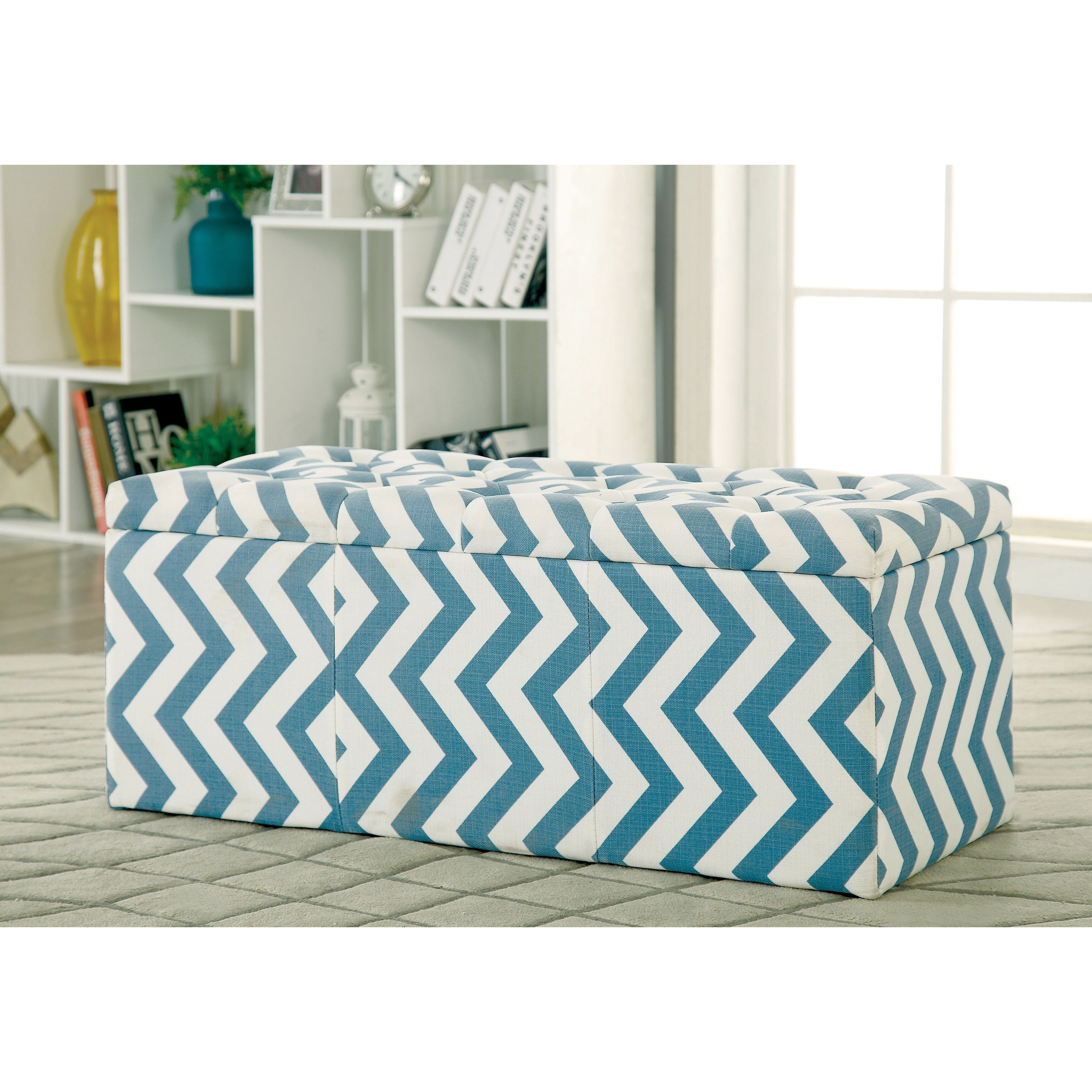 Furniture Of America Monterey Chevron Pattern Tufted Lift Top Storage Bench