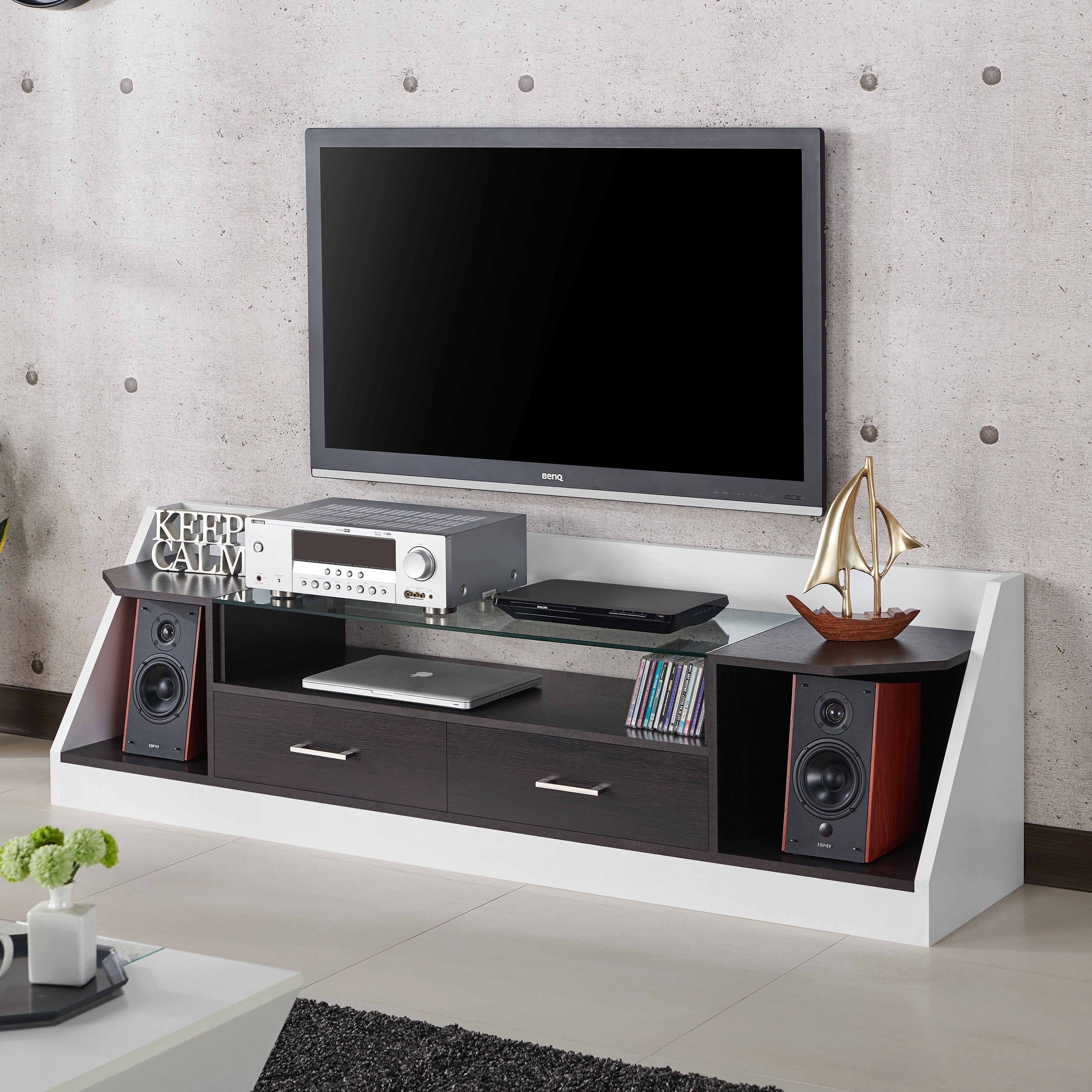 Kermin Two Tone White Espresso 70 Inch Entertainment Tv Stand By Foa